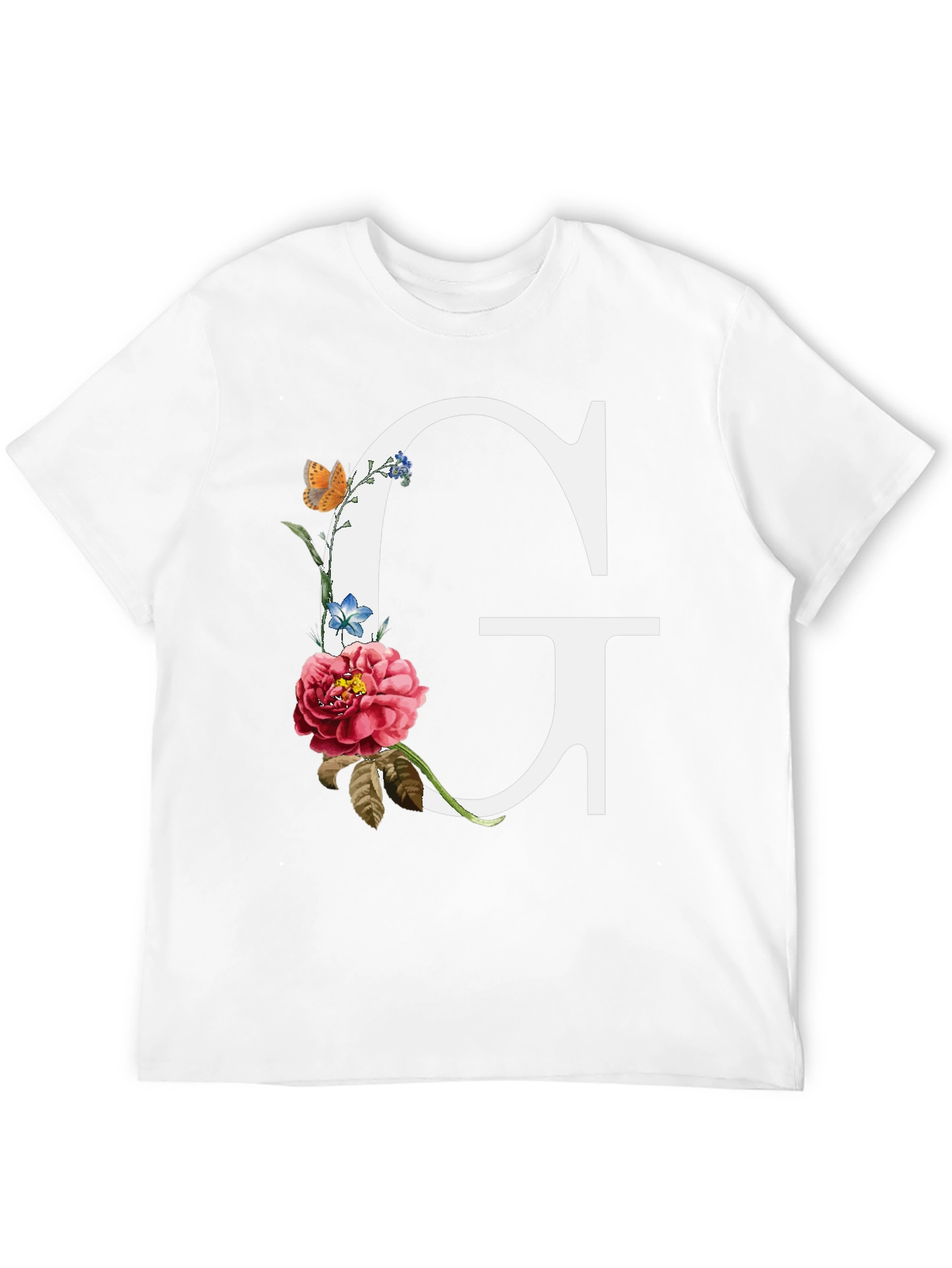 Floral Letter G Graphic Tee - Black