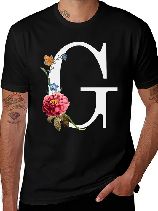 Floral Letter G Graphic Tee - Black
