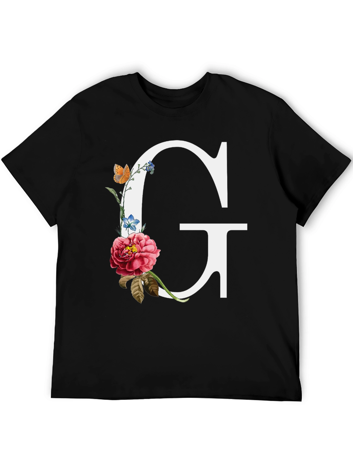 Floral Letter G Graphic Tee - Black