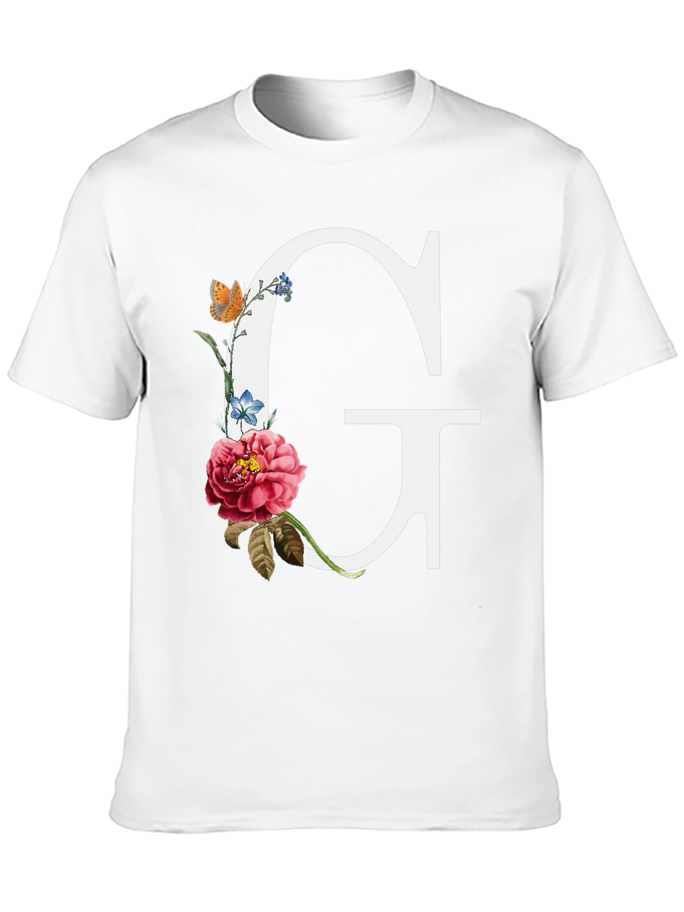 Floral Letter G Graphic Tee - Black