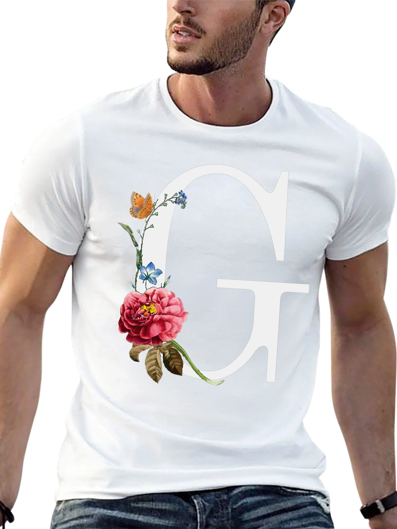 Floral Letter G Graphic Tee - Black