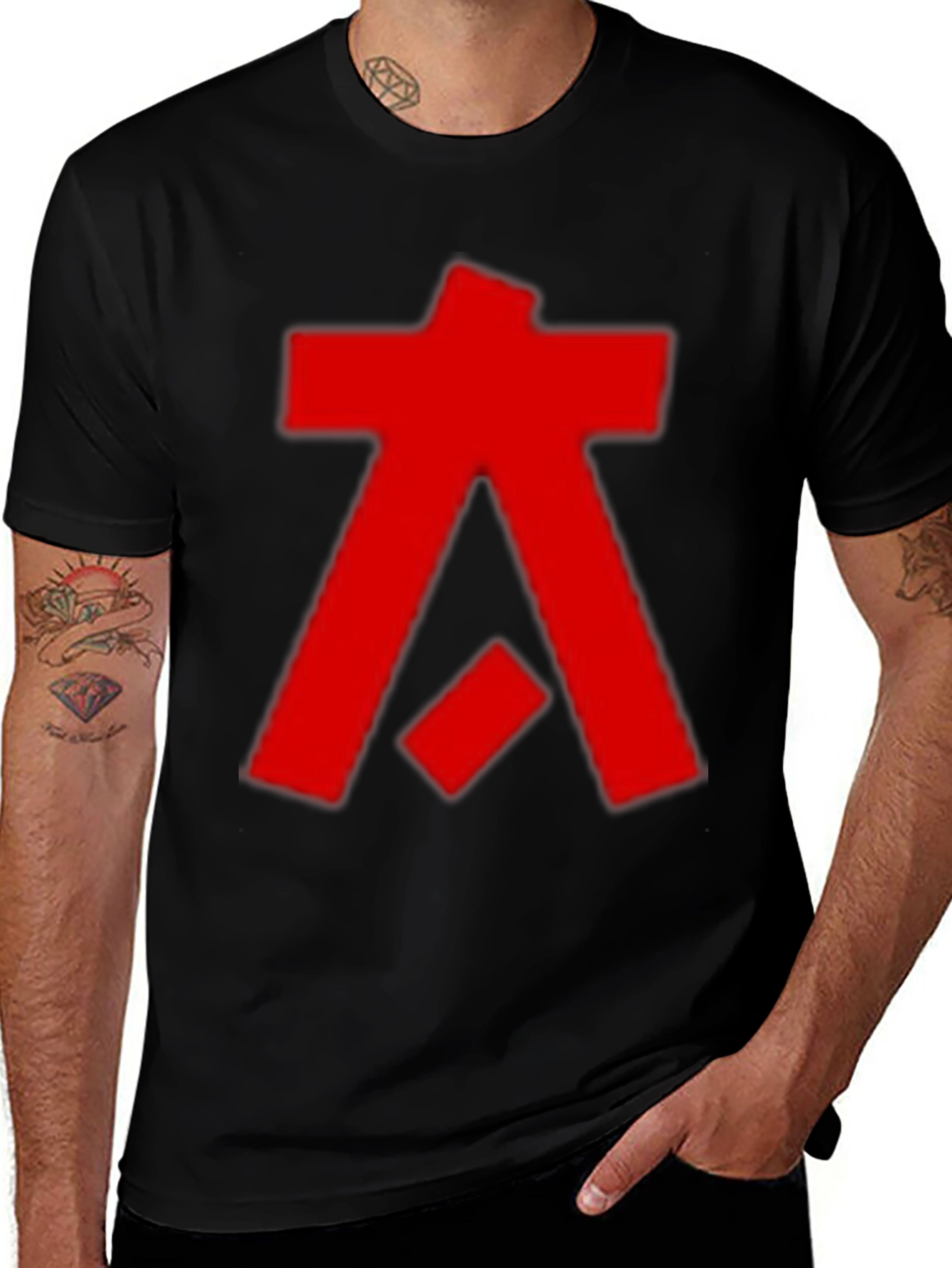 Abstract Graphic Tee - Bold Red Design on Black