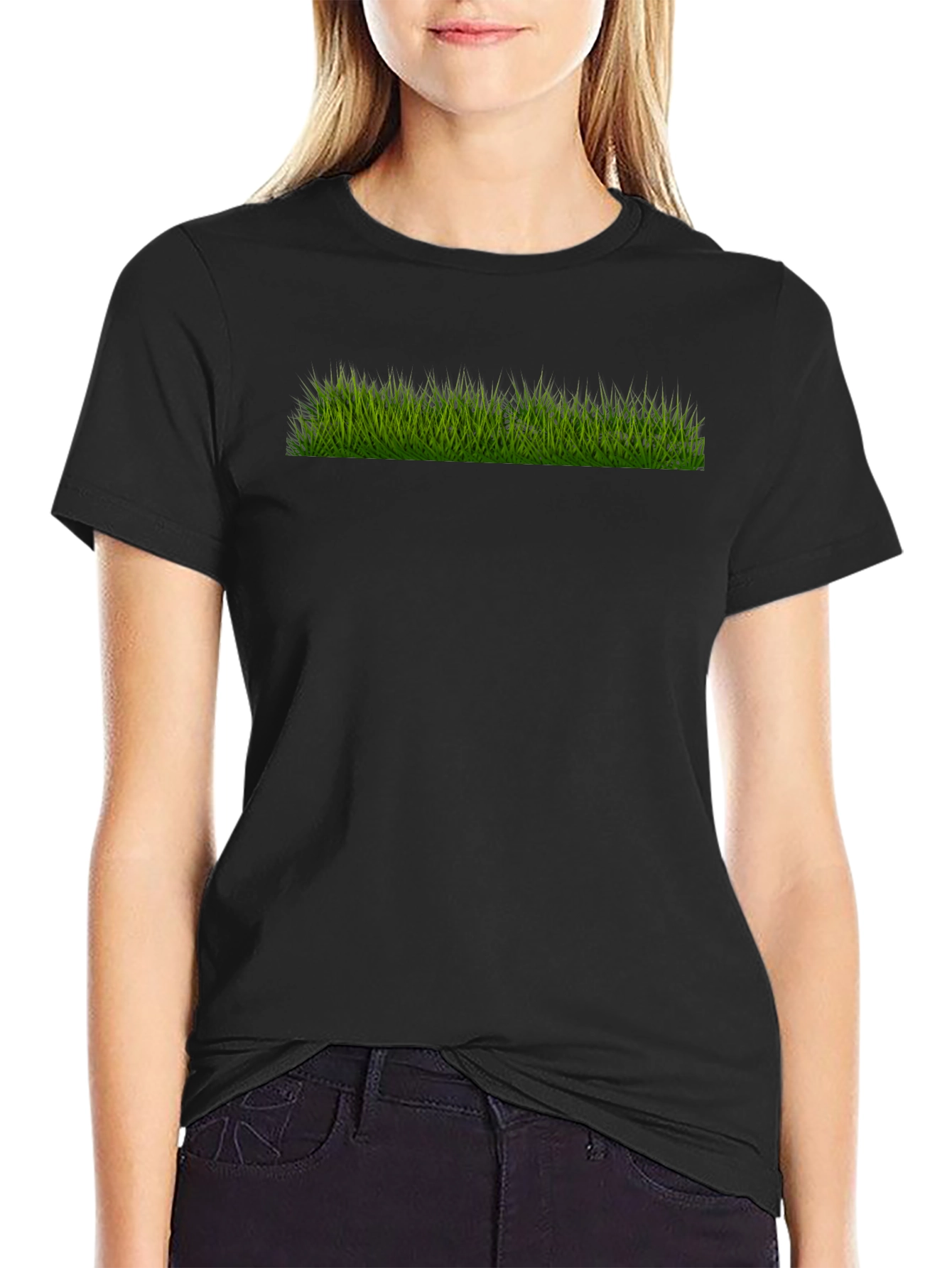 Green Grass Graphic Black T-Shirt