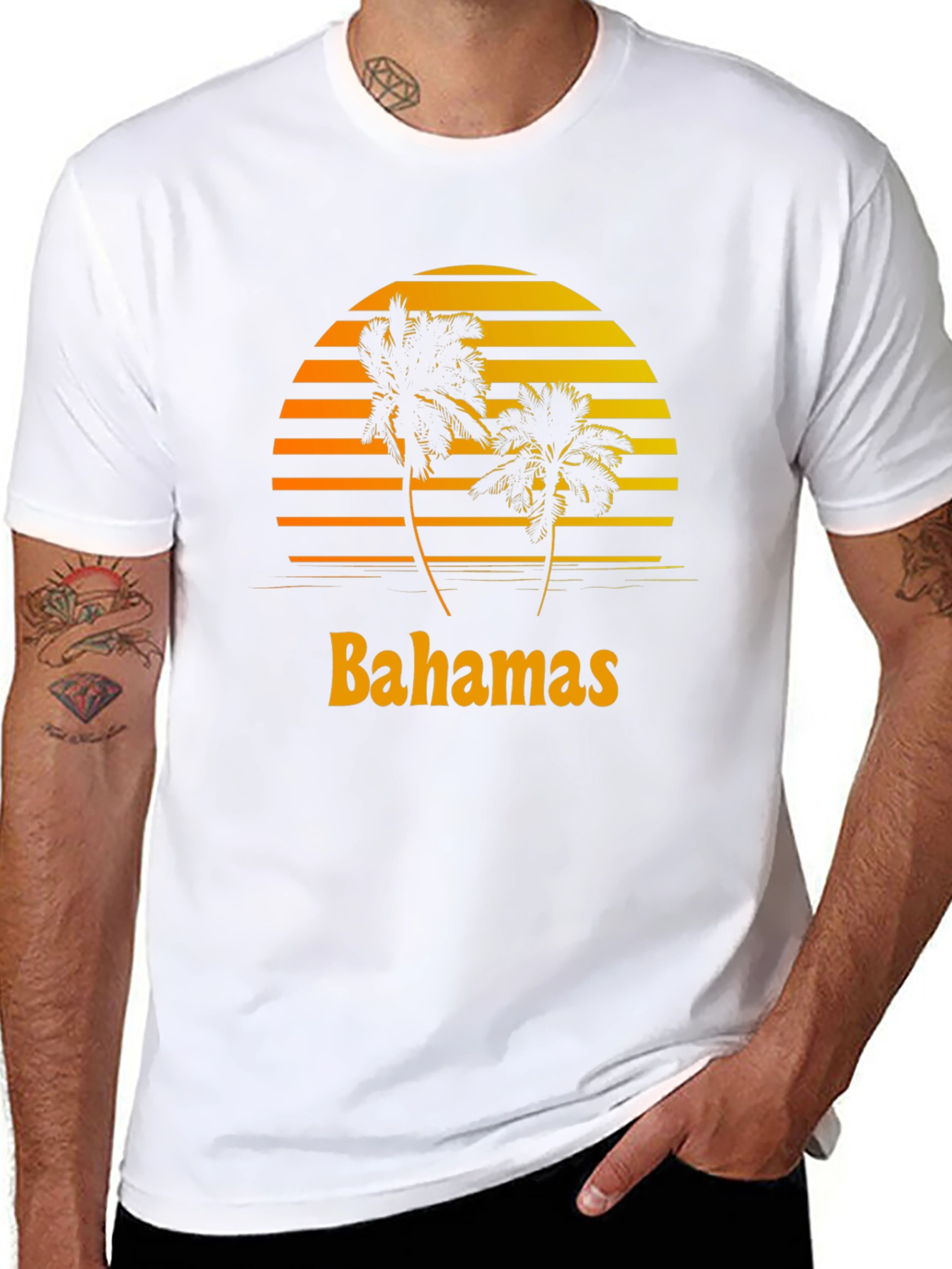 Bahamas Sunset Palm Tree Graphic T-Shirt