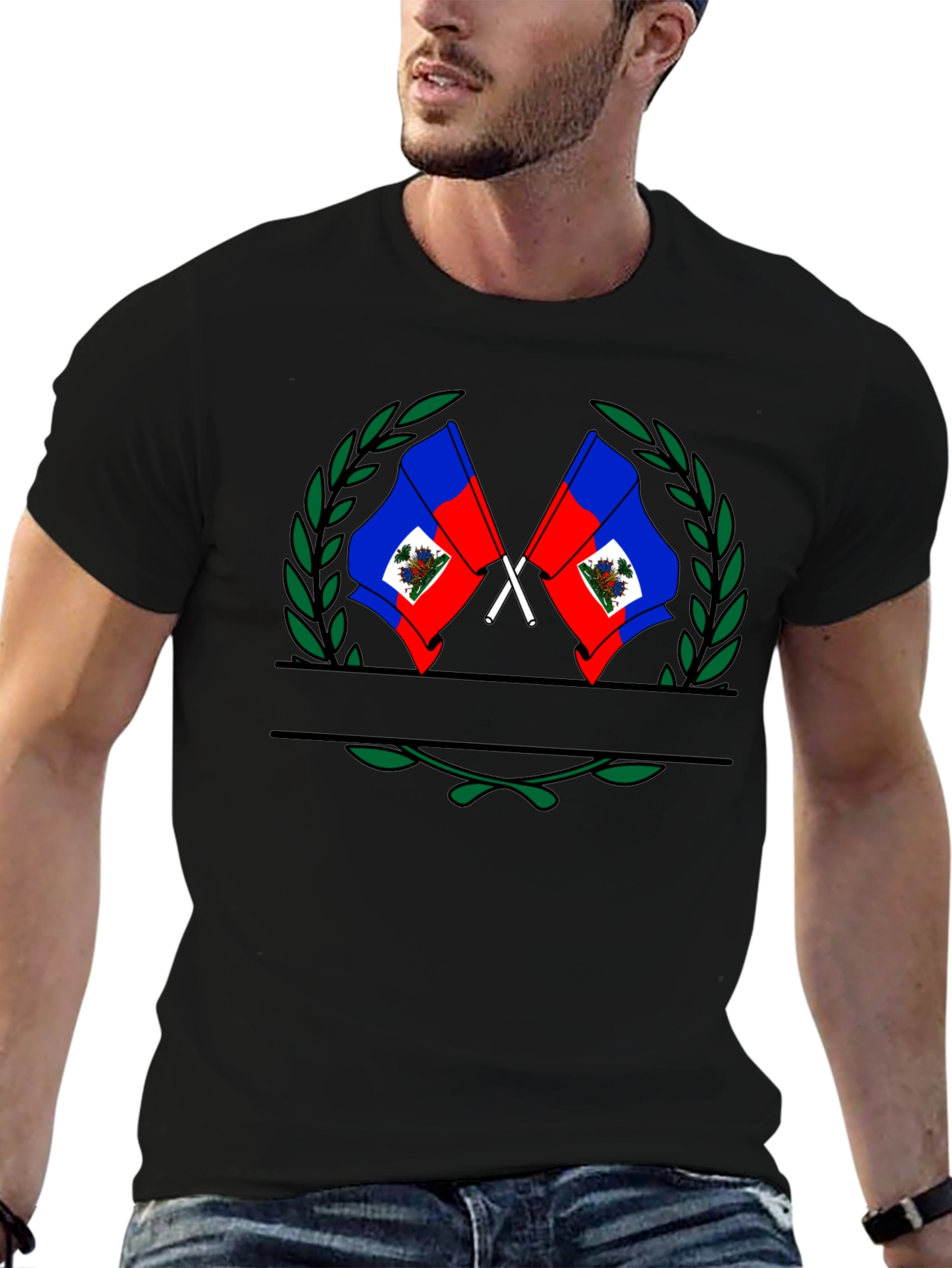 Haitian Flag Emblem Black T-Shirt