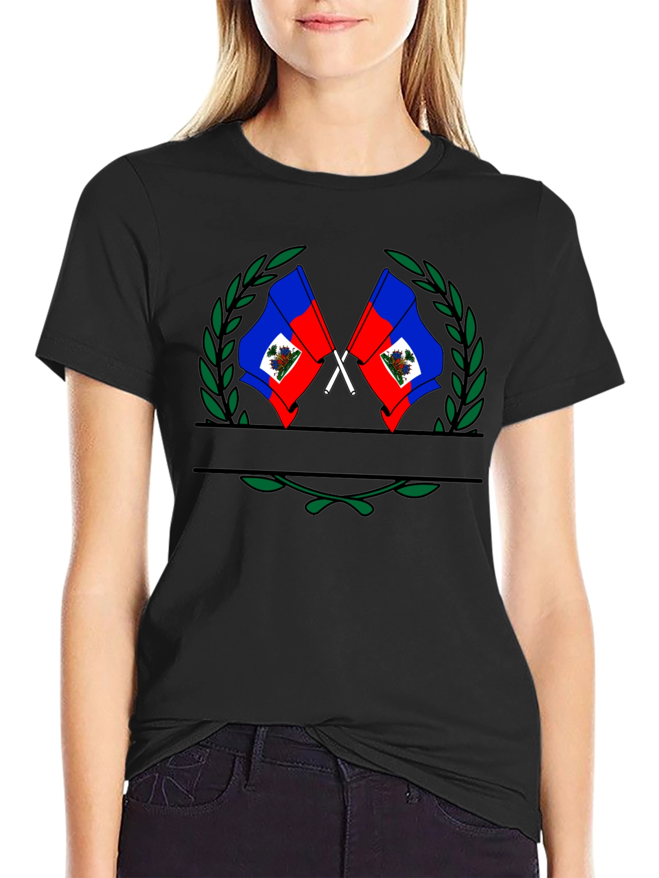 Haitian Flag Emblem Black T-Shirt