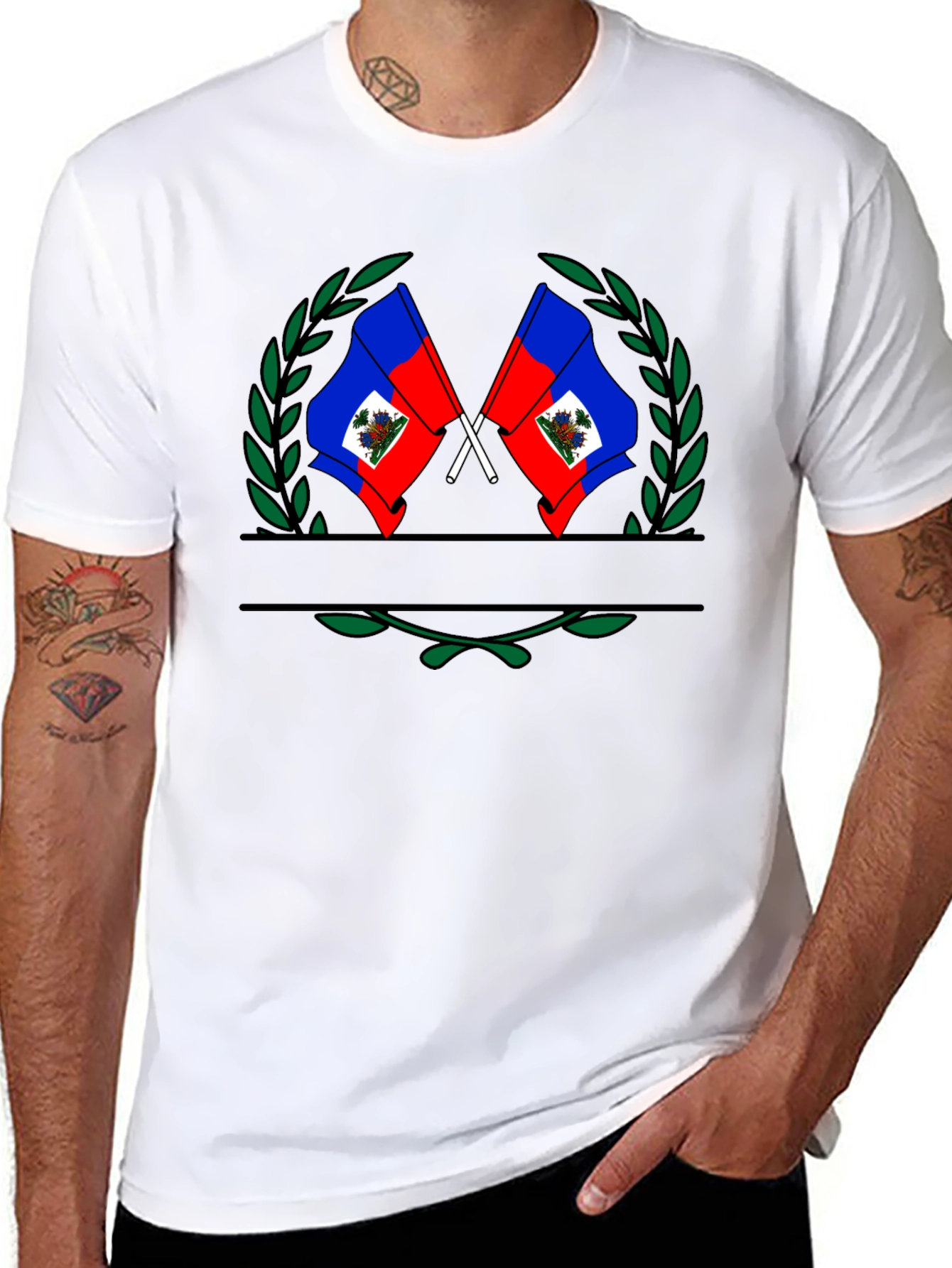 Haitian Flag Emblem Black T-Shirt