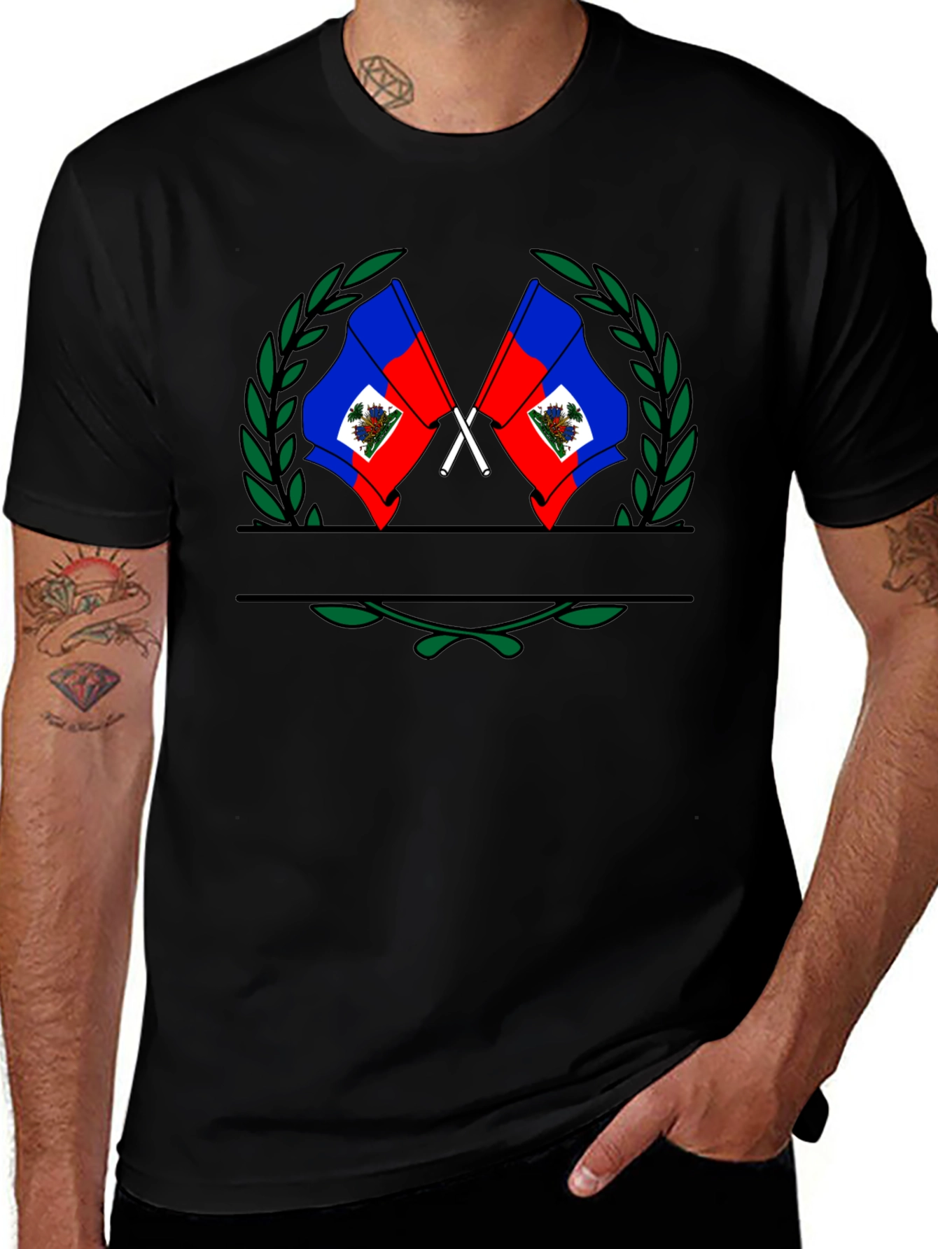 Haitian Flag Emblem Black T-Shirt