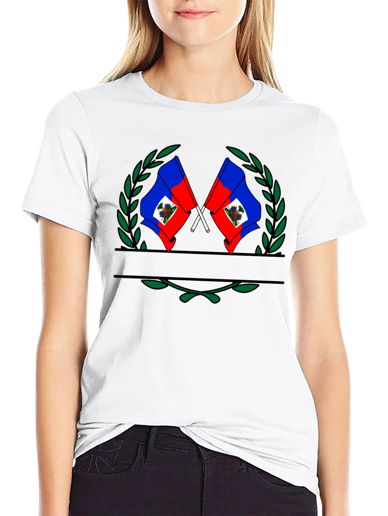 Haitian Flag Emblem Black T-Shirt