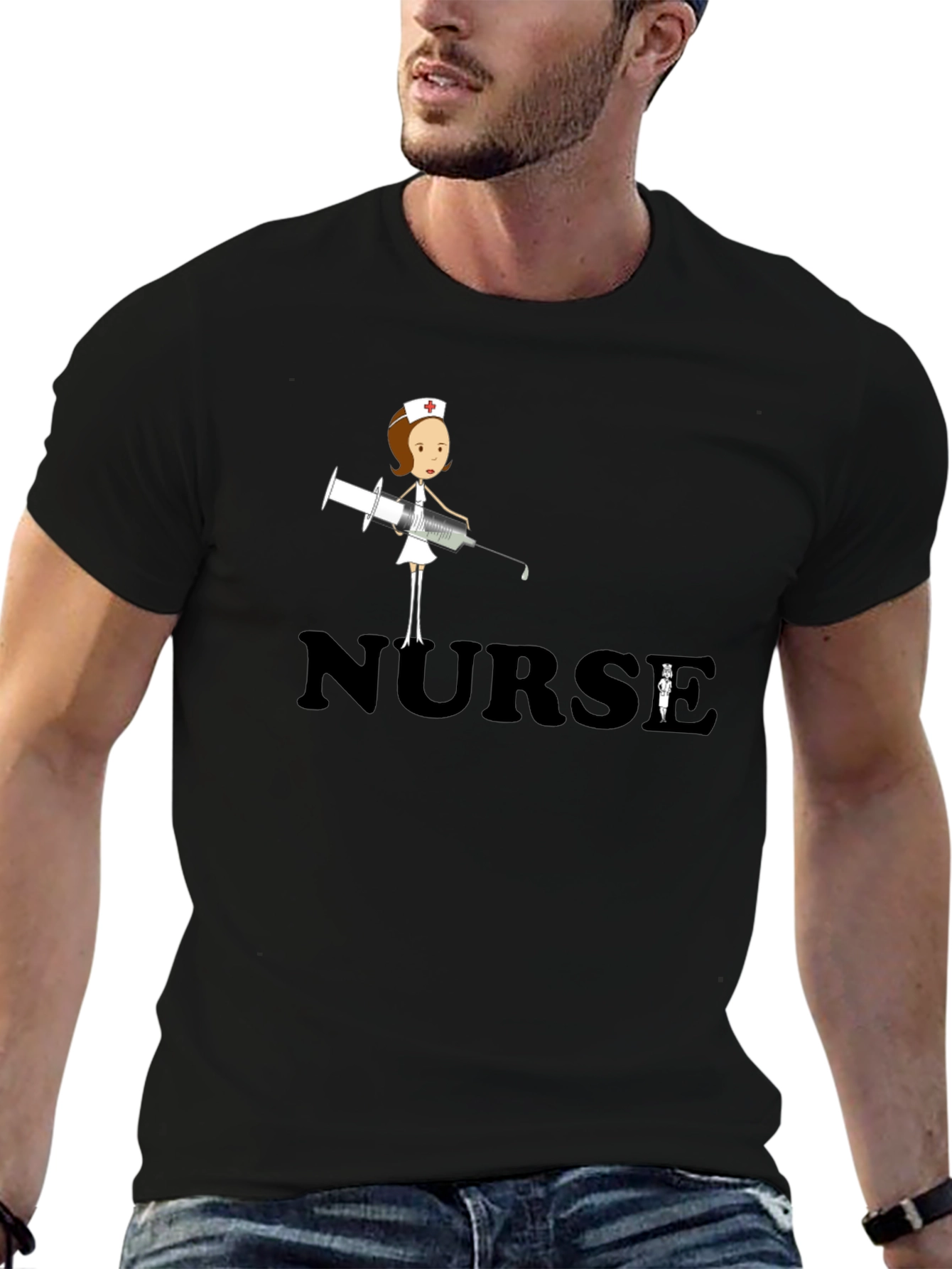 Nurse T-Shirt - Cartoon Nurse with Syringe Graphic Tee