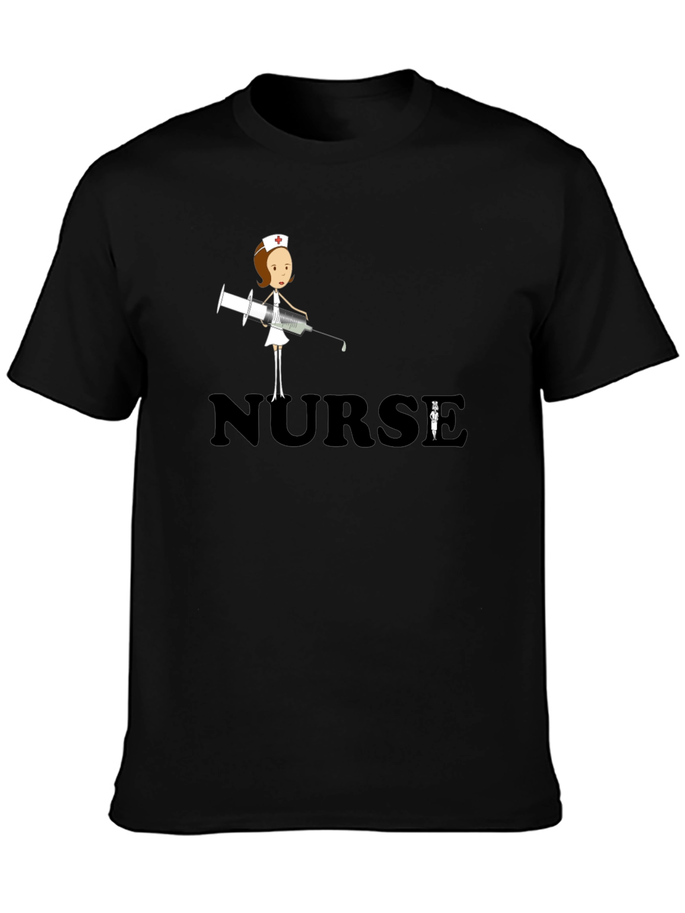 Nurse T-Shirt - Cartoon Nurse with Syringe Graphic Tee
