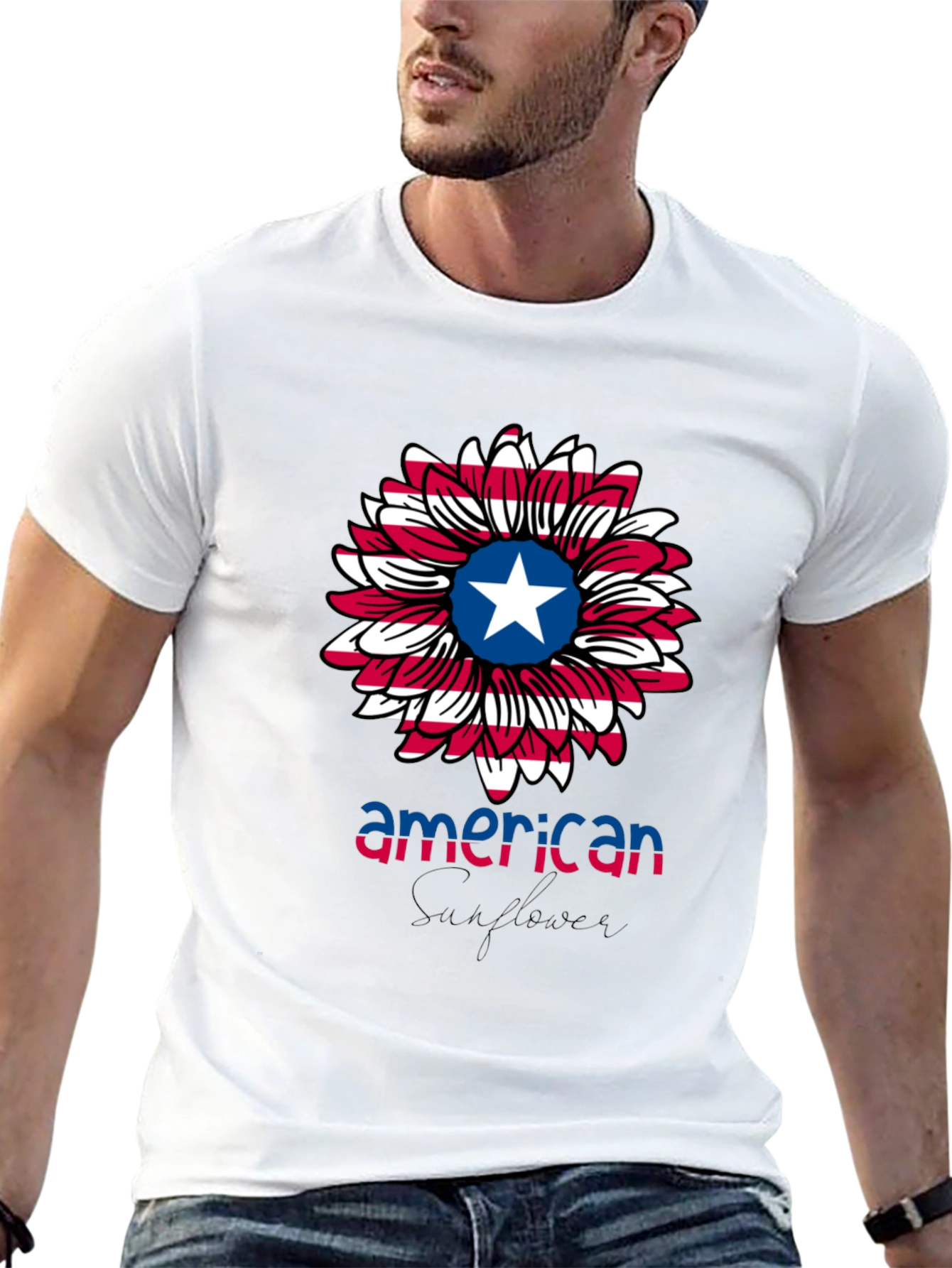 American Flag Sunflower Graphic T-Shirt