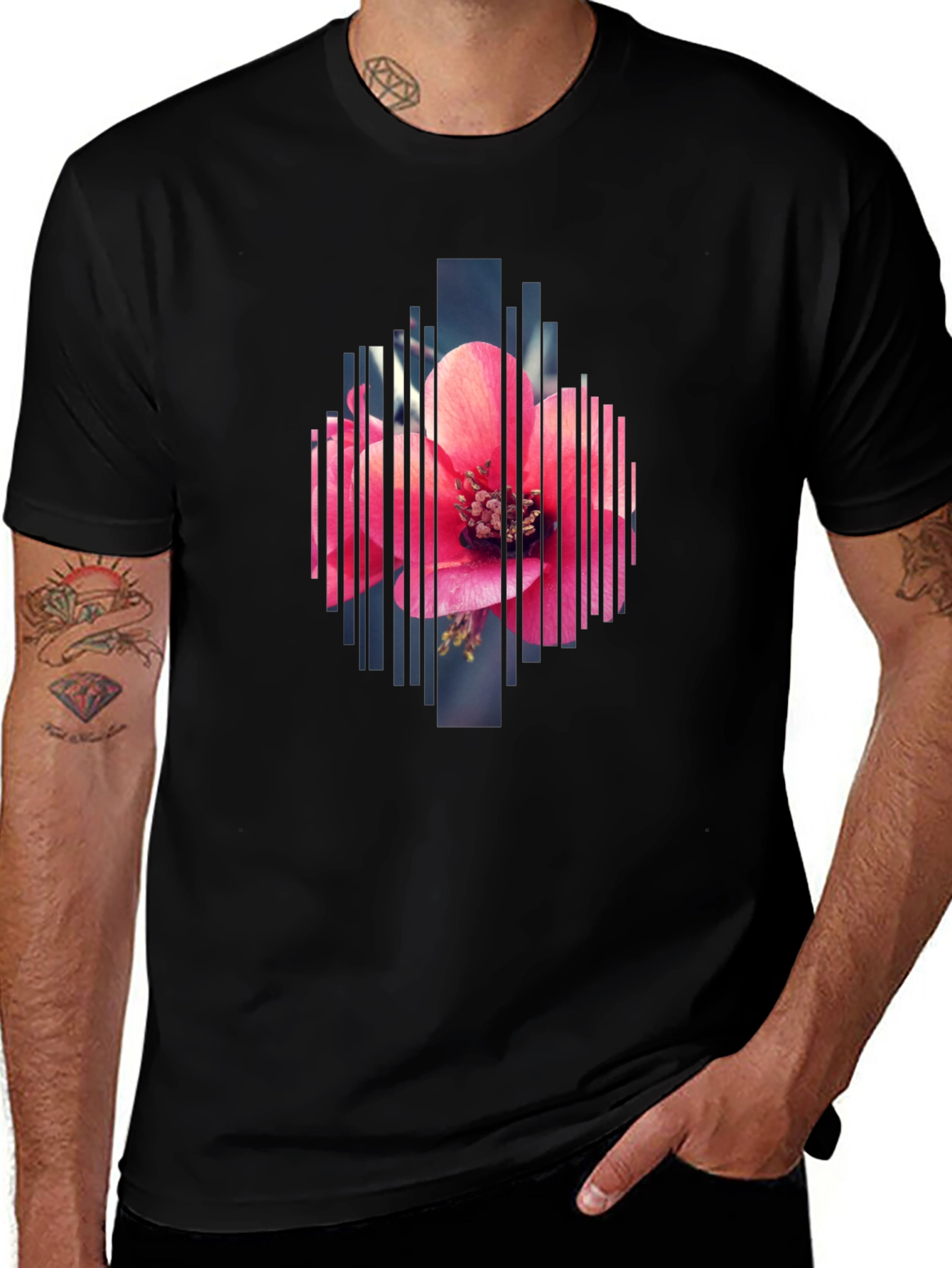 Floral Geometric Print Black T-Shirt