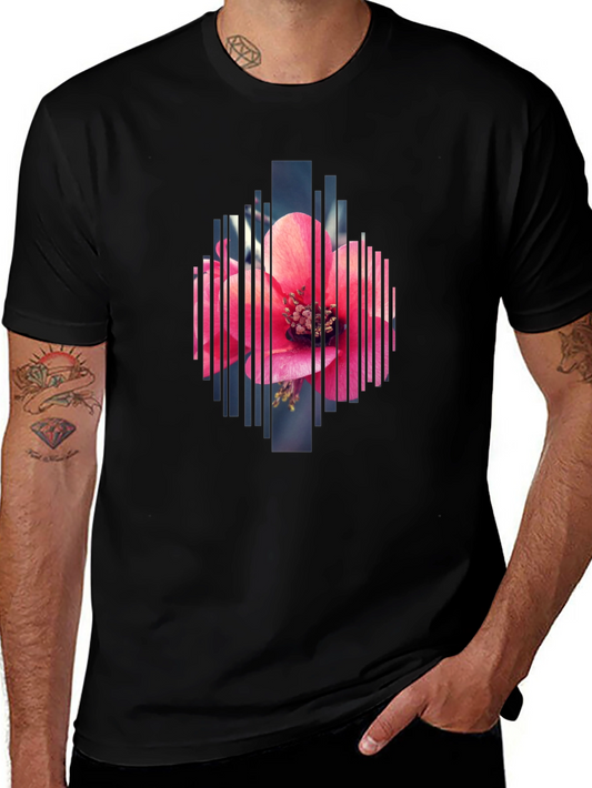 Floral Geometric Print Black T-Shirt