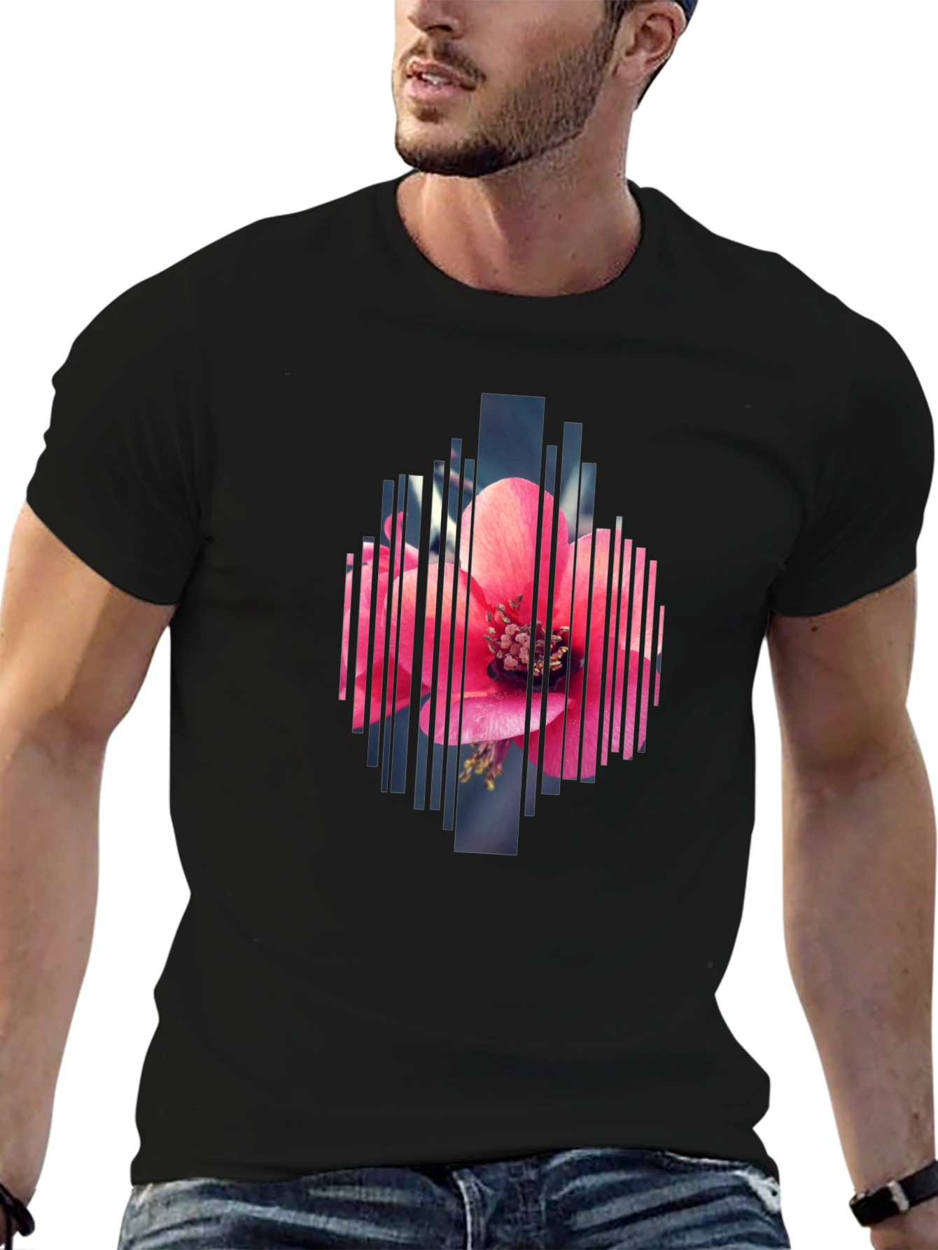 Floral Geometric Print Black T-Shirt