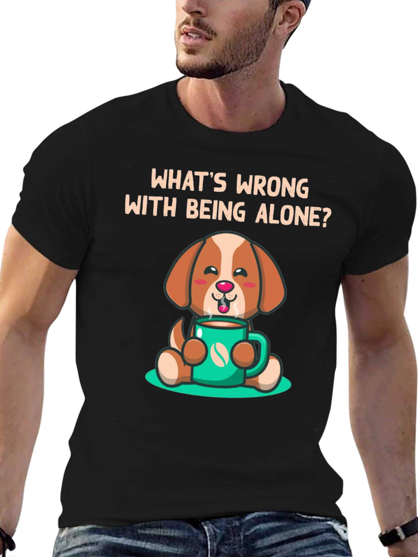 Alone? Coffee Dog Graphic Tee