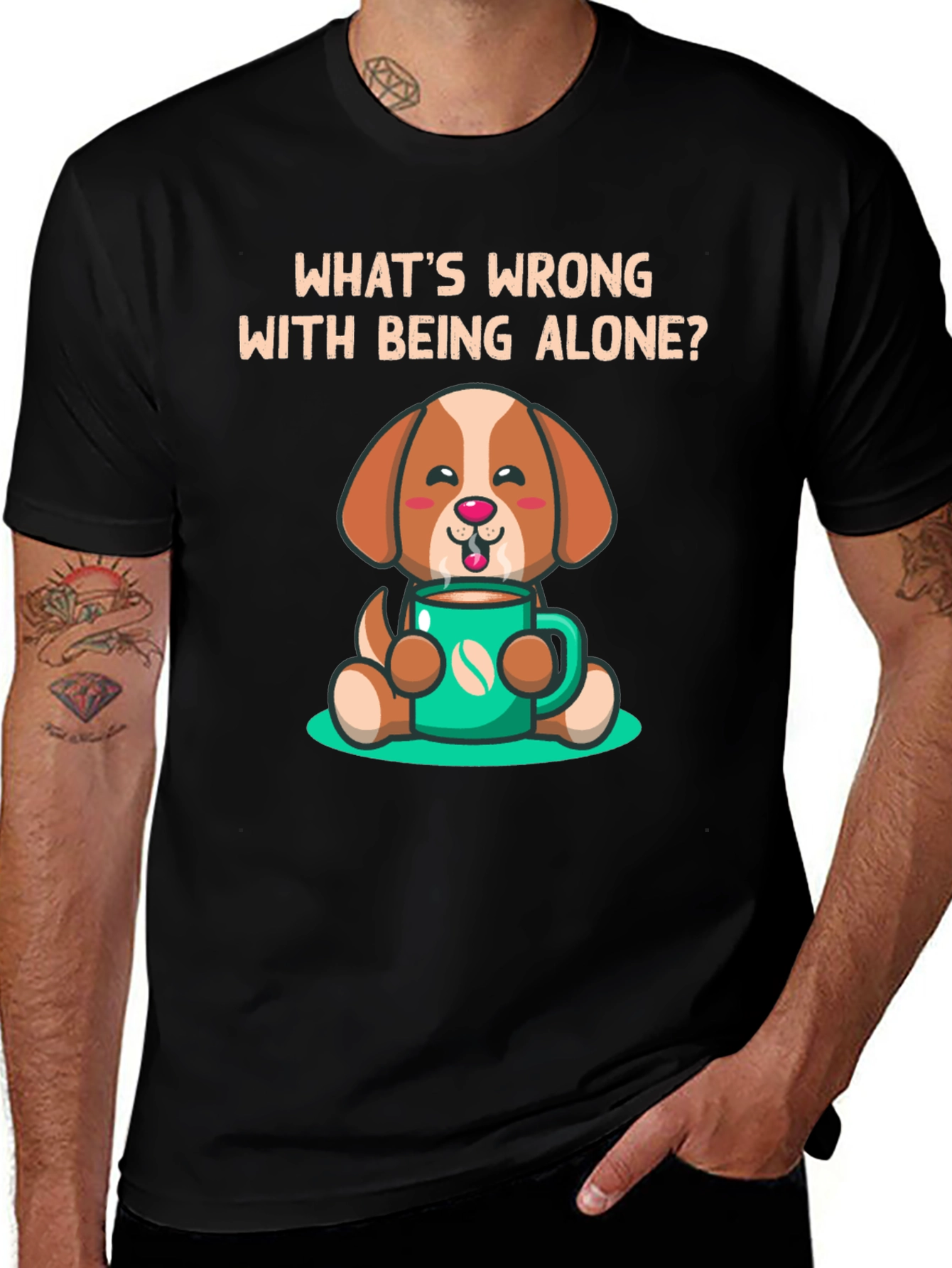 Alone? Coffee Dog Graphic Tee