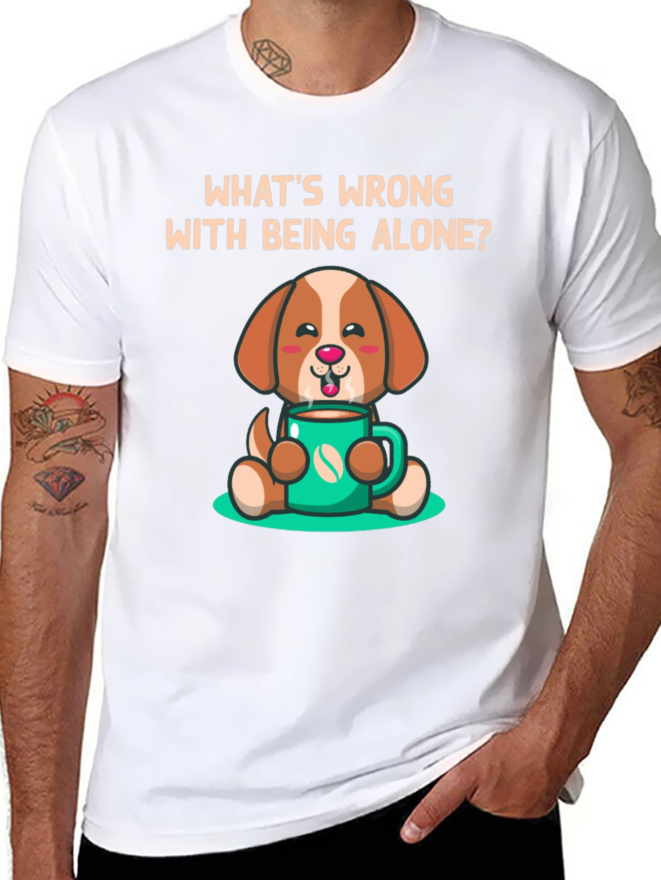 Alone? Coffee Dog Graphic Tee
