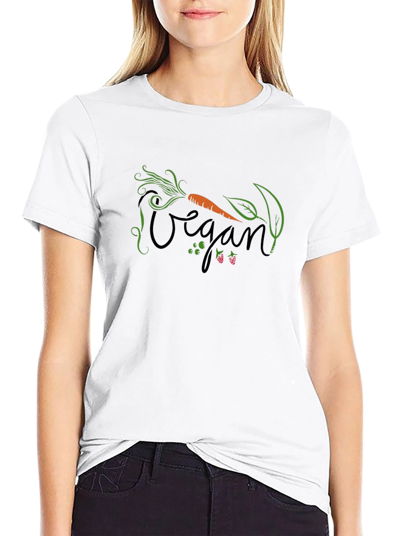 Vegan Graphic T-Shirt: Carrot and Berries Design