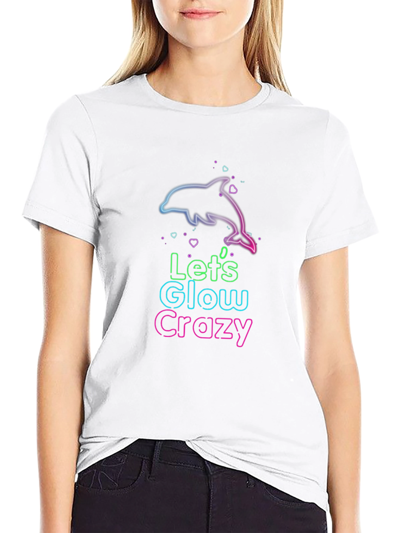 Lets Glow Crazy Neon Dolphin Graphic T-Shirt