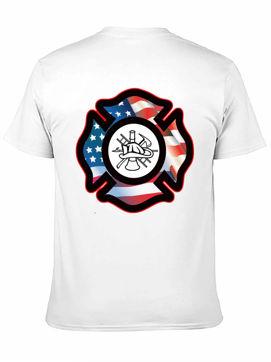 Firefighter Maltese Cross USA Flag T-Shirt