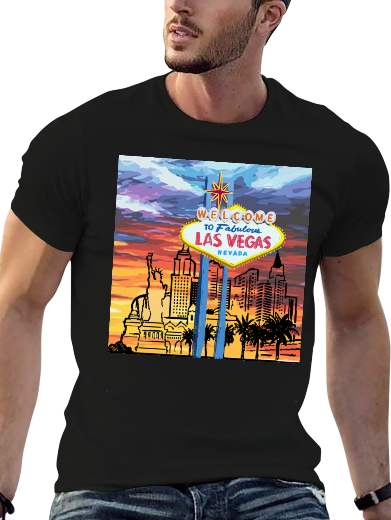 Las Vegas Graphic Tee - Black Cotton T-Shirt