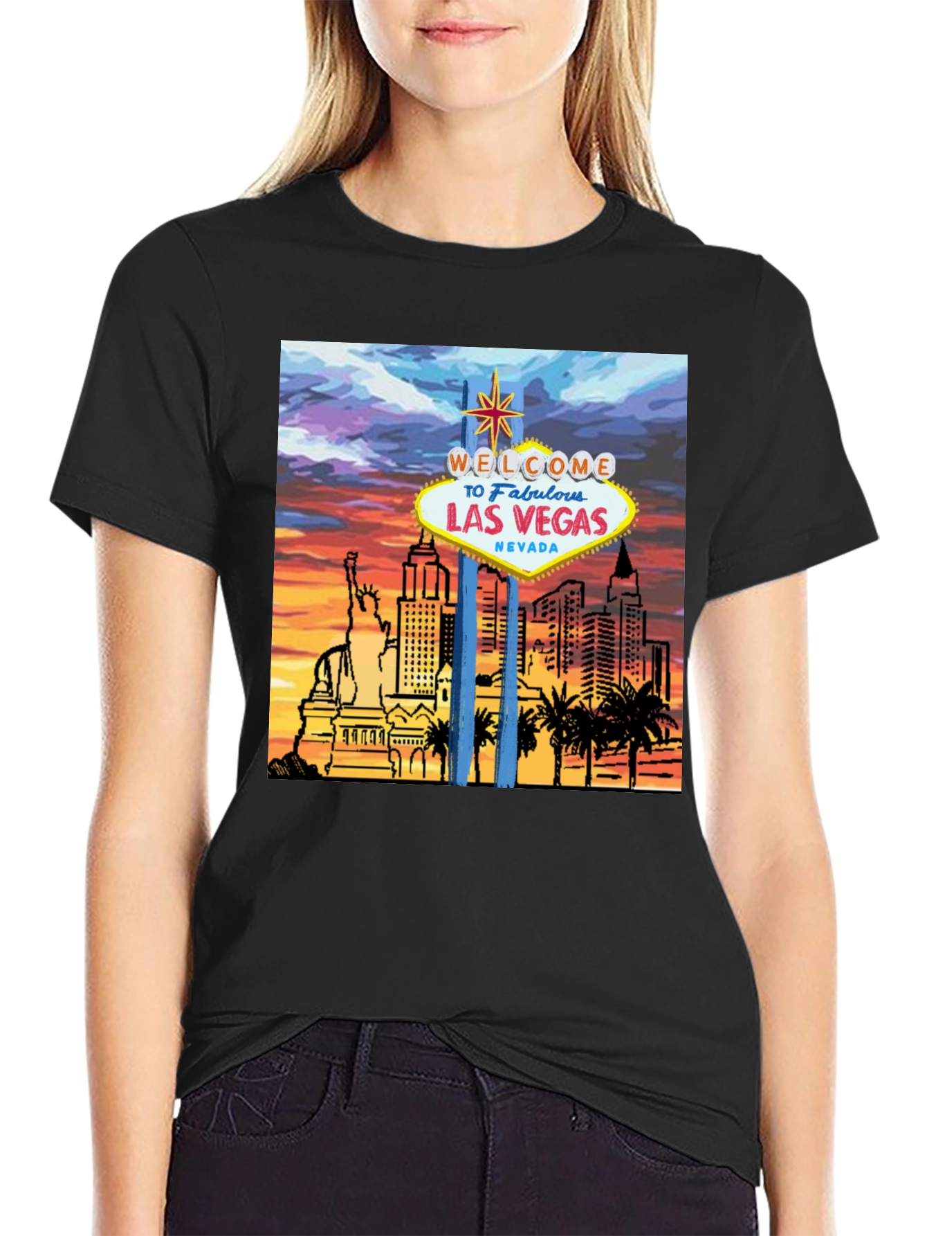 Las Vegas Graphic Tee - Black Cotton T-Shirt