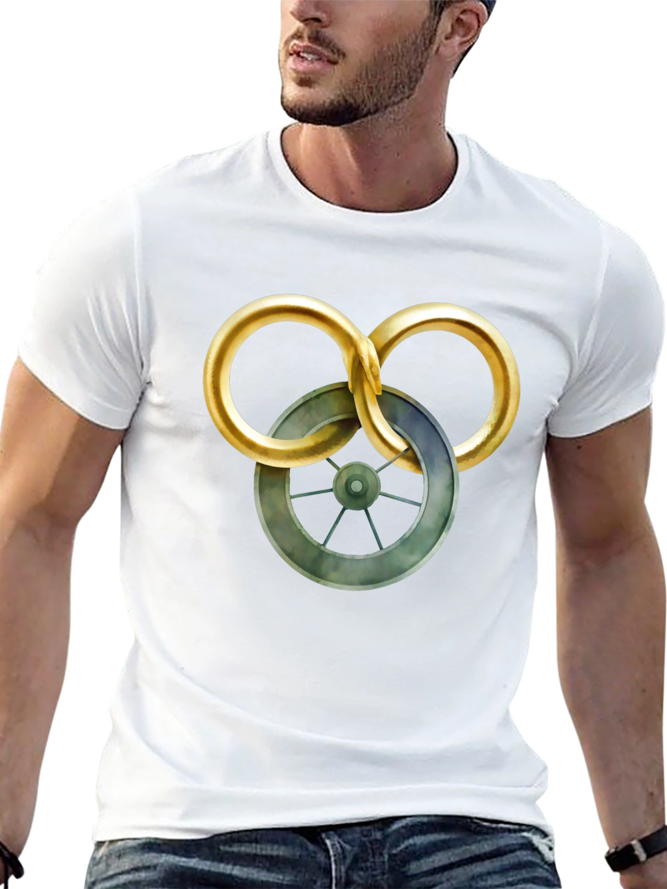 Mens Graphic T-Shirt - Wheel Design Casual Wear