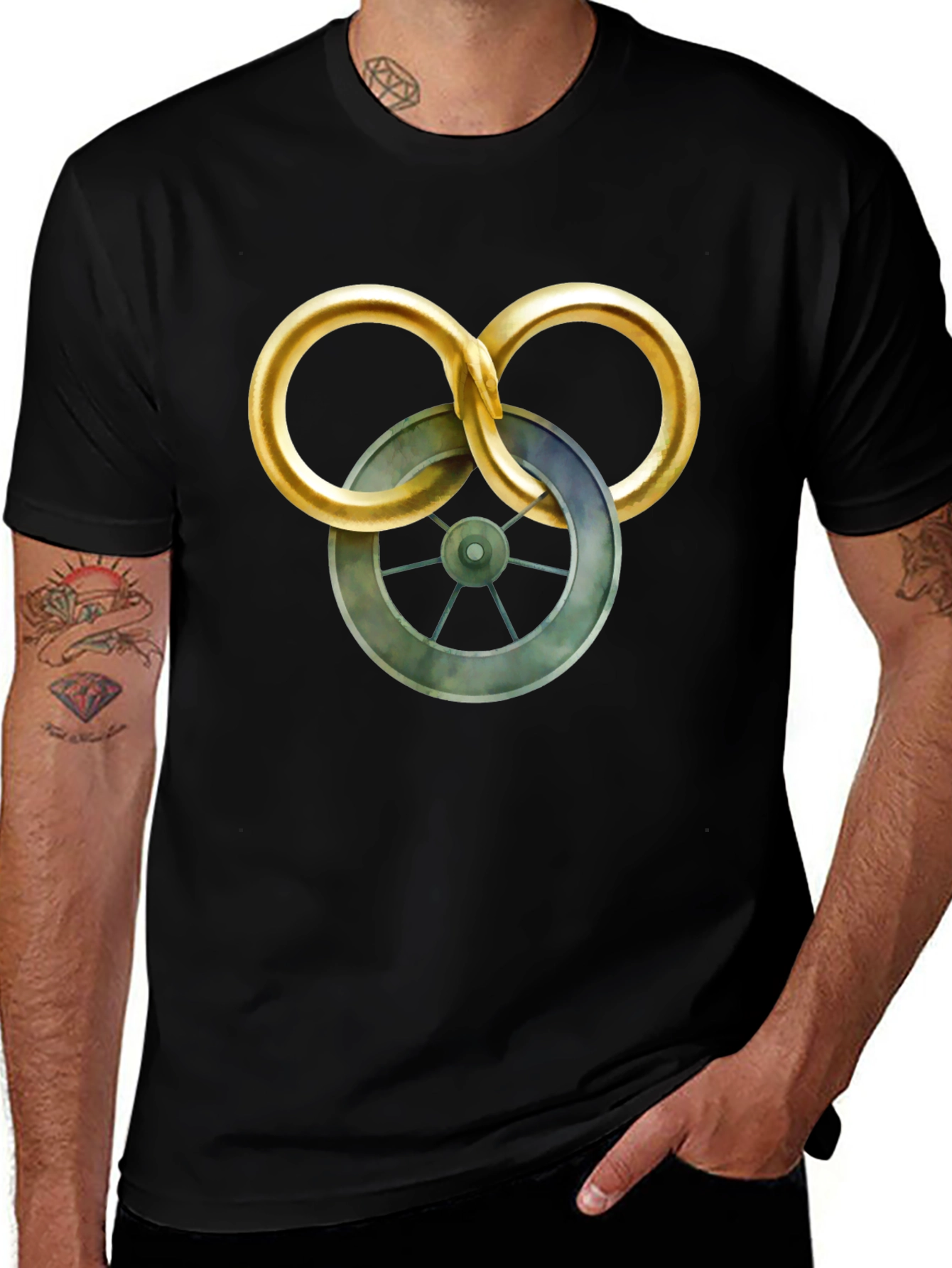 Mens Graphic T-Shirt - Wheel Design Casual Wear