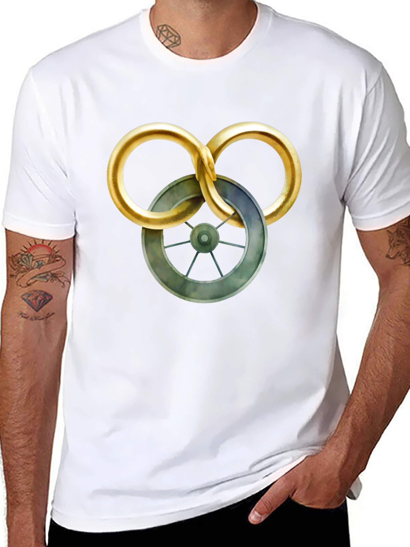 Mens Graphic T-Shirt - Wheel Design Casual Wear