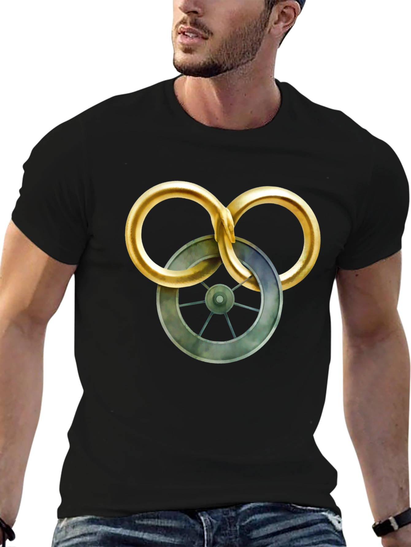 Mens Graphic T-Shirt - Wheel Design Casual Wear