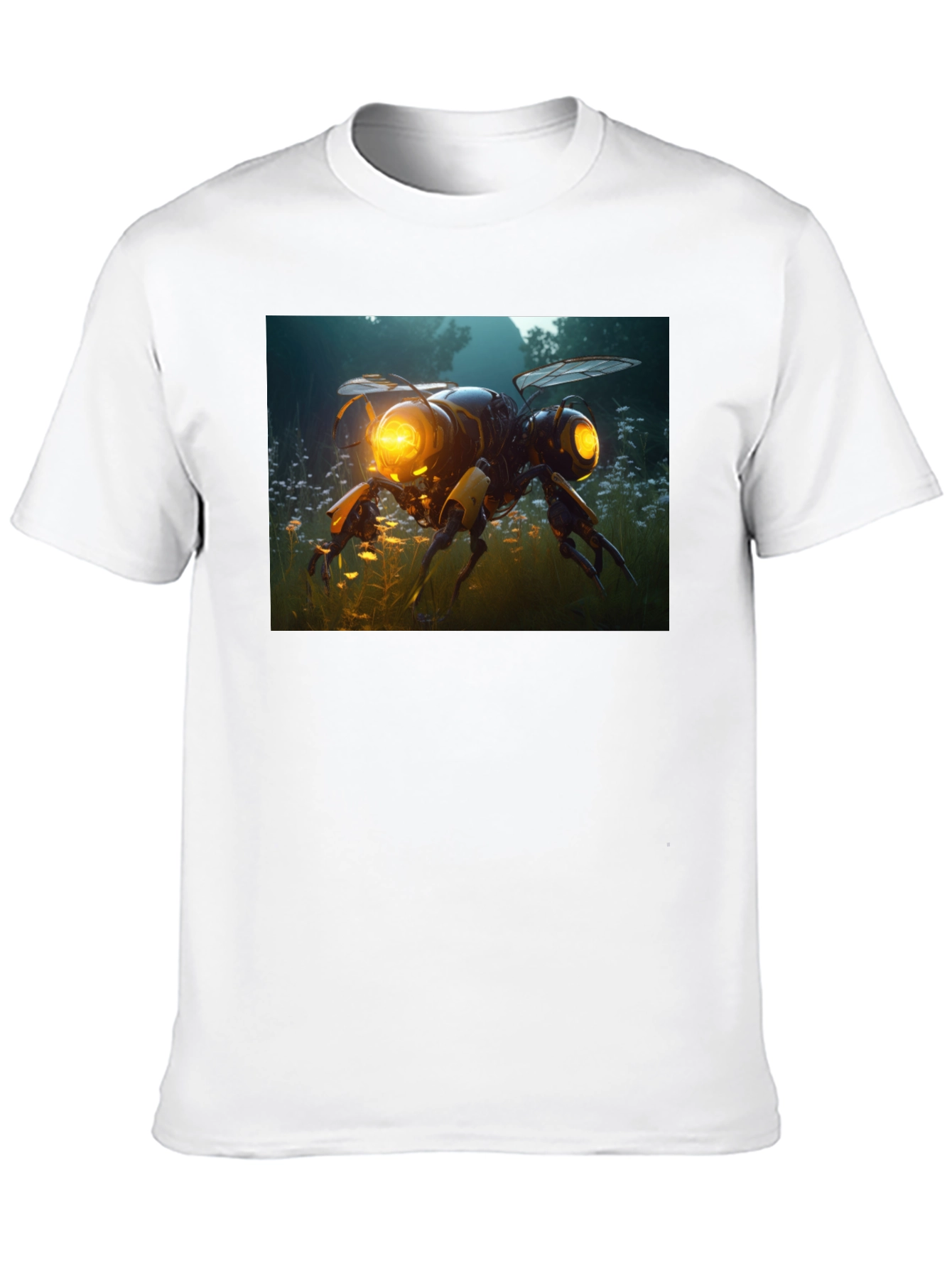 Robotic Bee Graphic Tee - Black Cotton T-Shirt