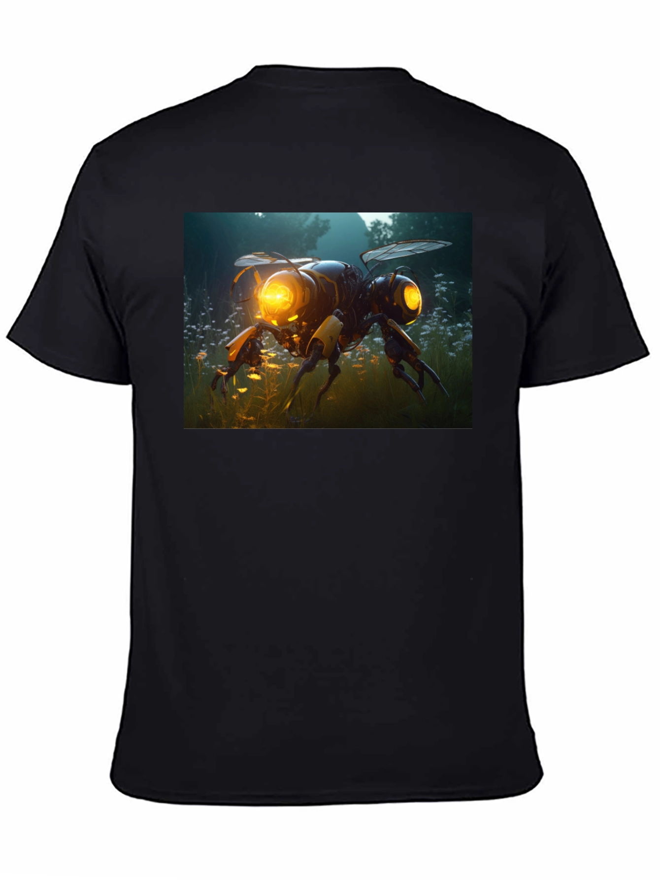 Robotic Bee Graphic Tee - Black Cotton T-Shirt