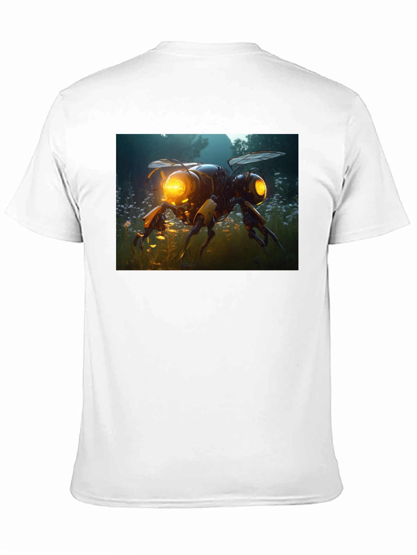Robotic Bee Graphic Tee - Black Cotton T-Shirt