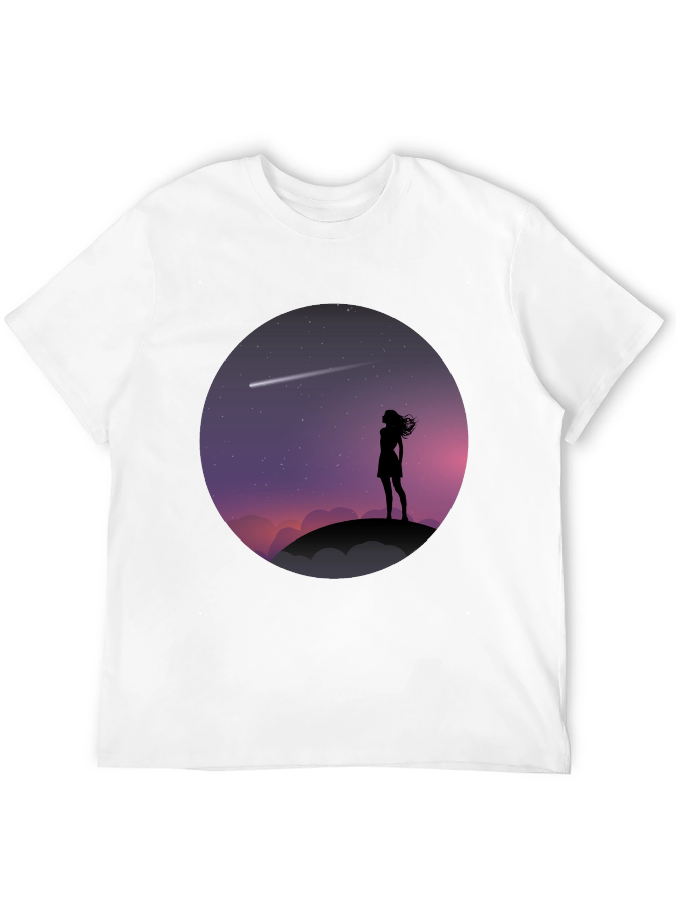 Silhouette Girl Stargazing Black T-Shirt