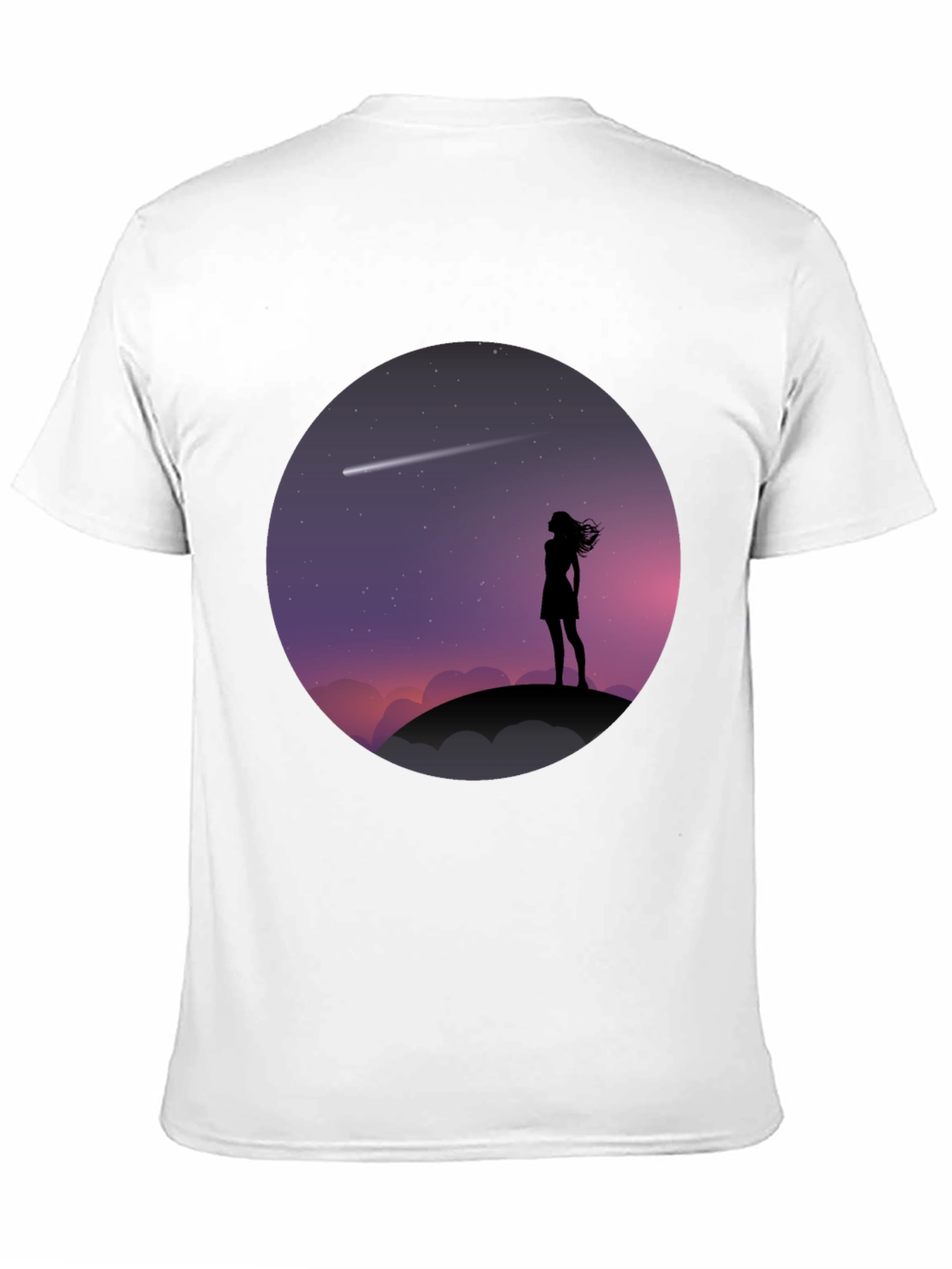 Silhouette Girl Stargazing Black T-Shirt