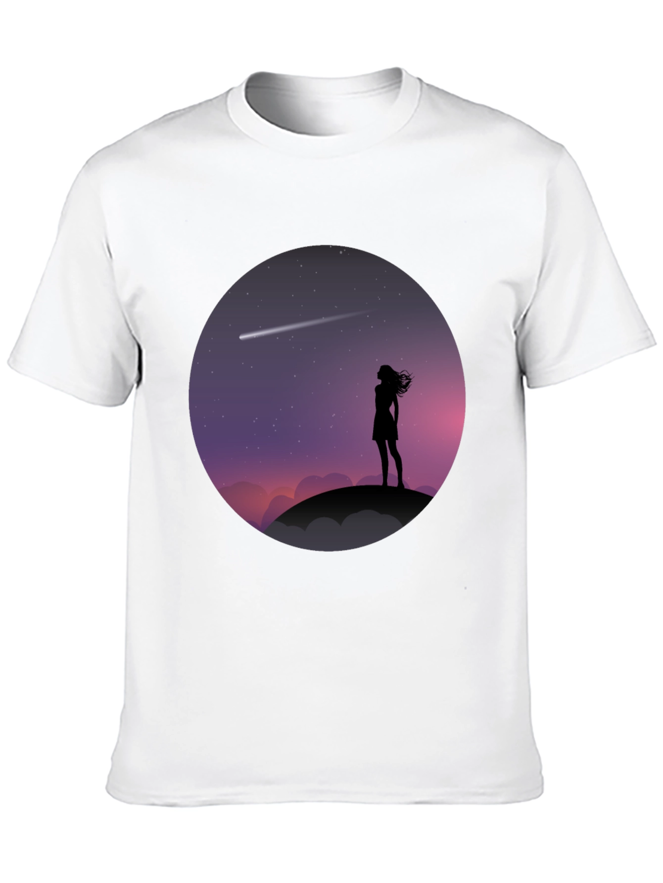 Silhouette Girl Stargazing Black T-Shirt