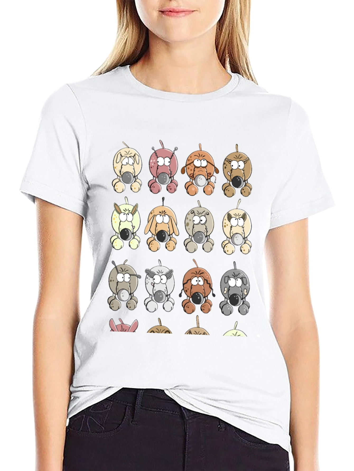 Cartoon Dogs Graphic Print T-Shirt