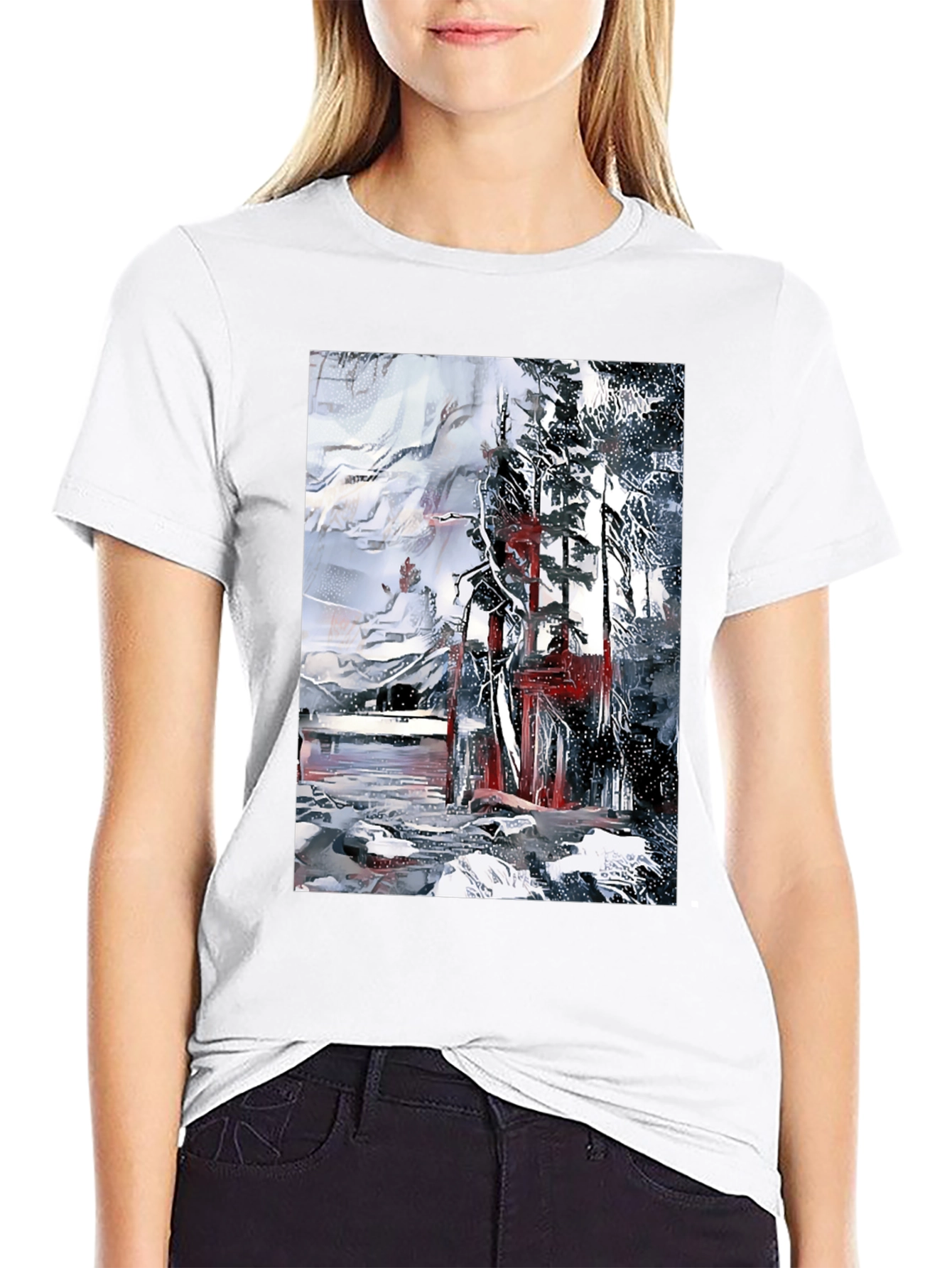 Abstract Winter Scene Black T-Shirt