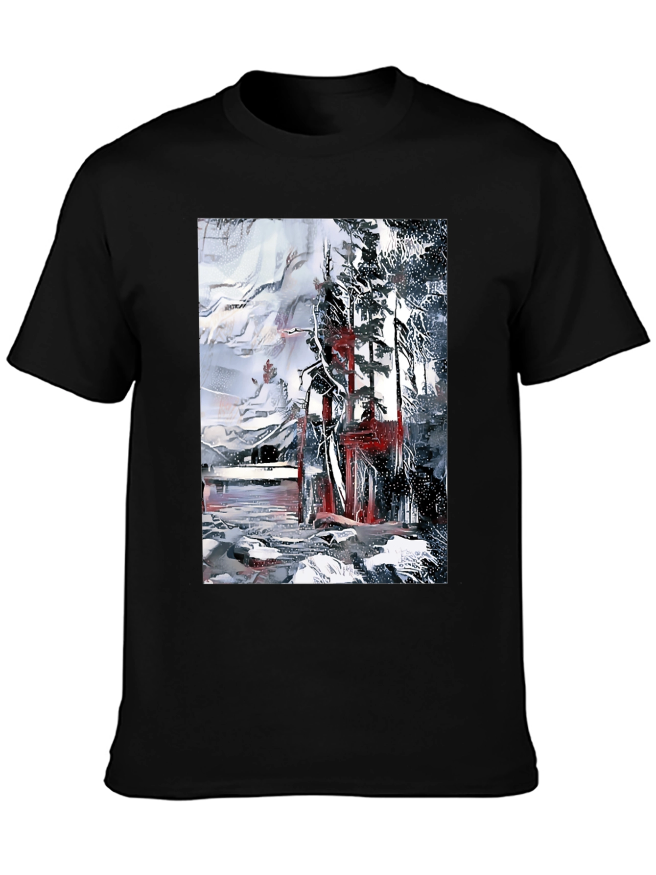 Abstract Winter Scene Black T-Shirt