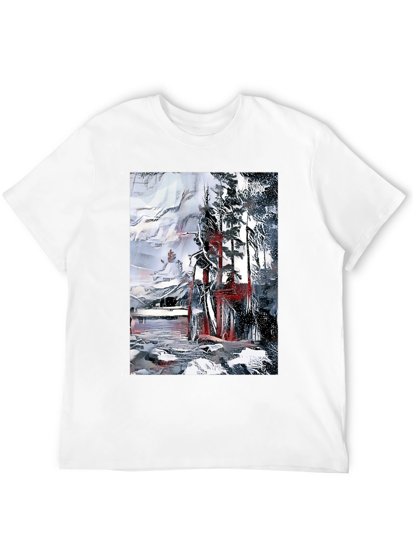 Abstract Winter Scene Black T-Shirt