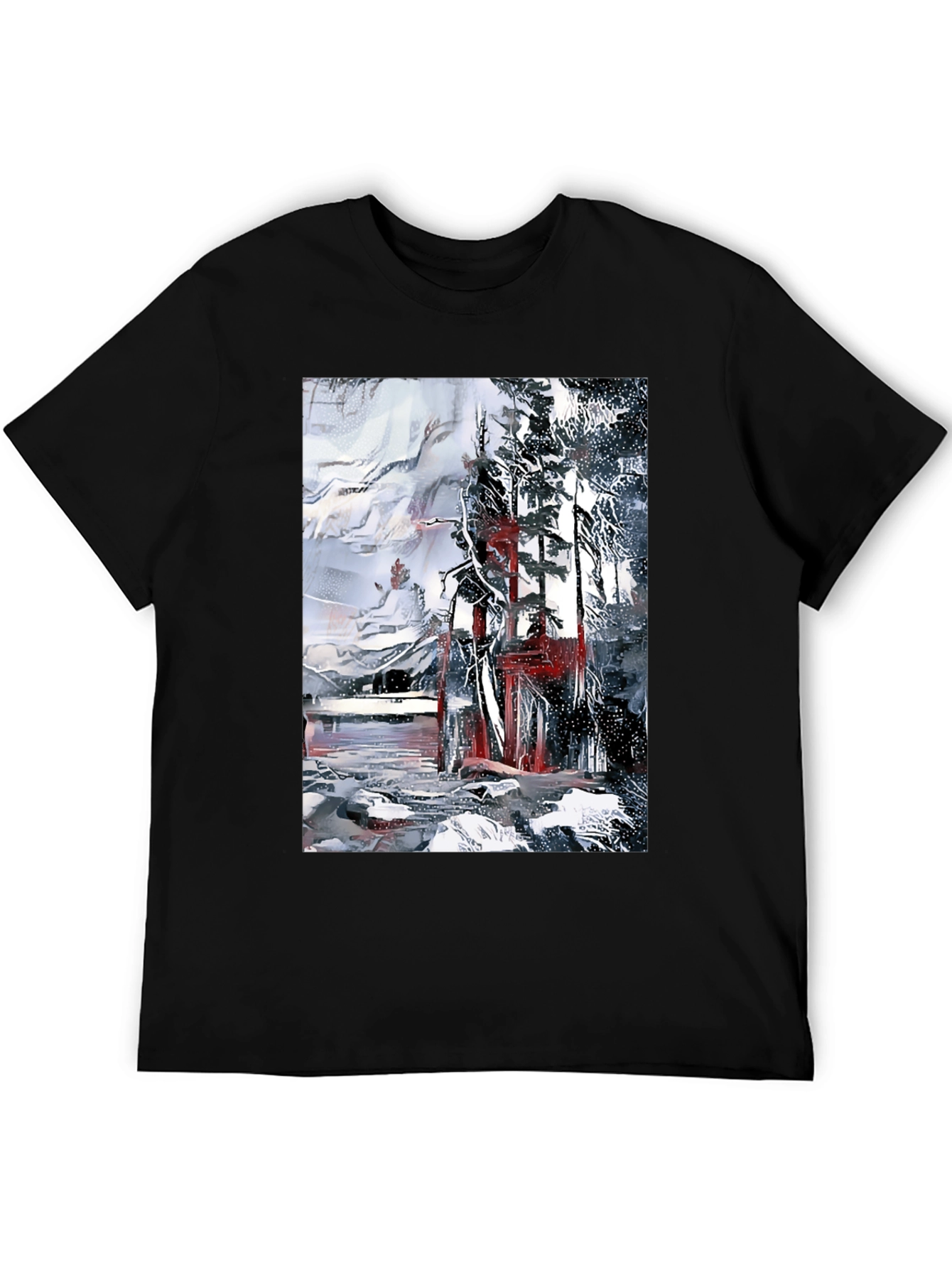 Abstract Winter Scene Black T-Shirt