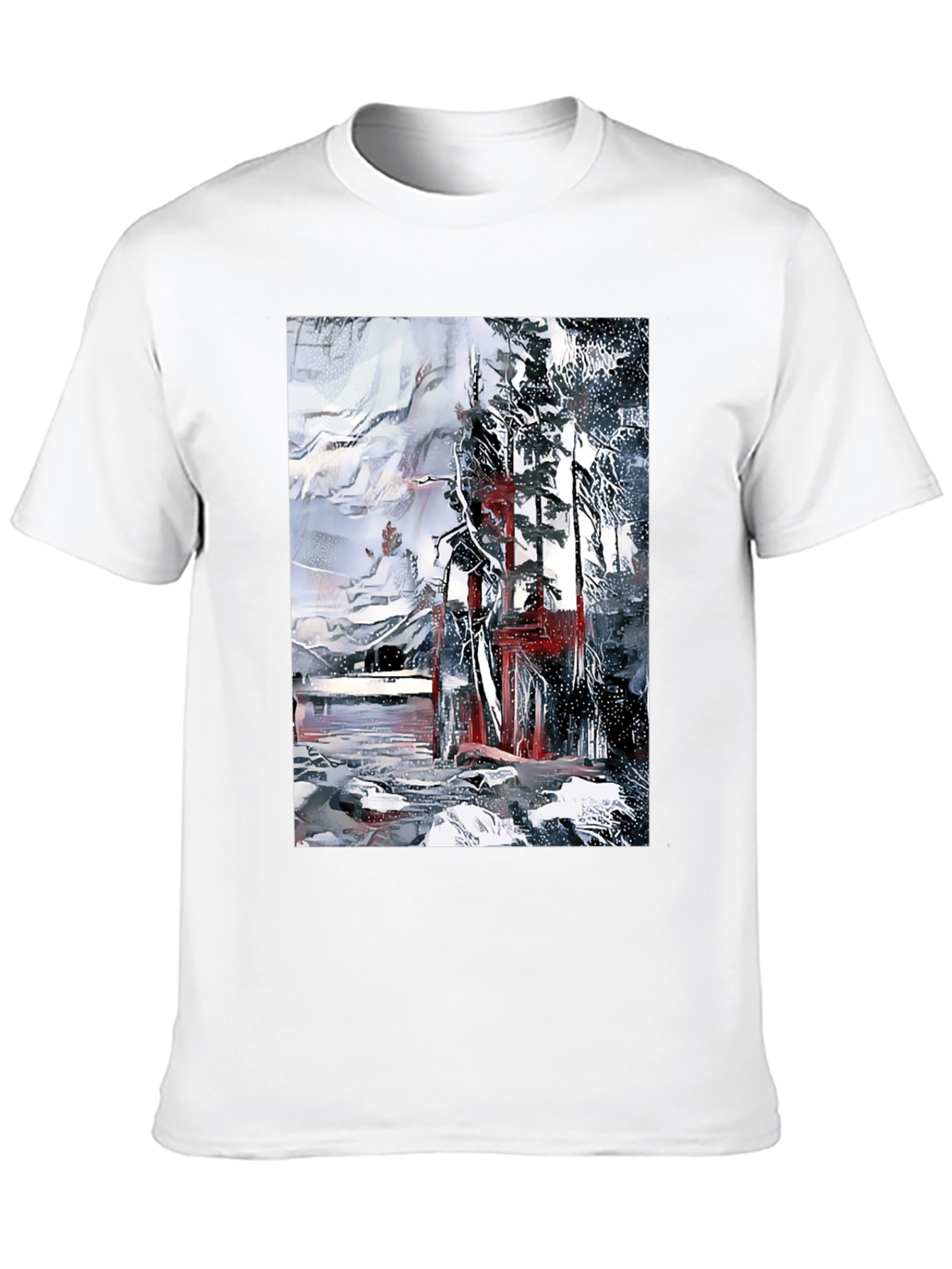 Abstract Winter Scene Black T-Shirt