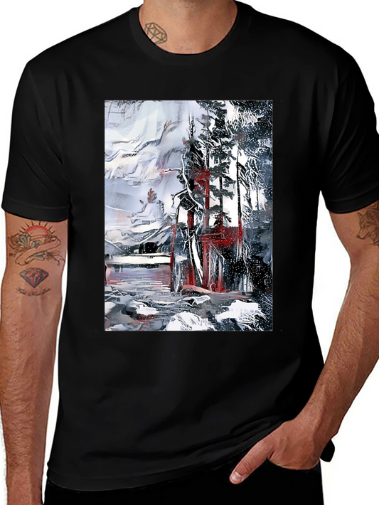 Abstract Winter Scene Black T-Shirt
