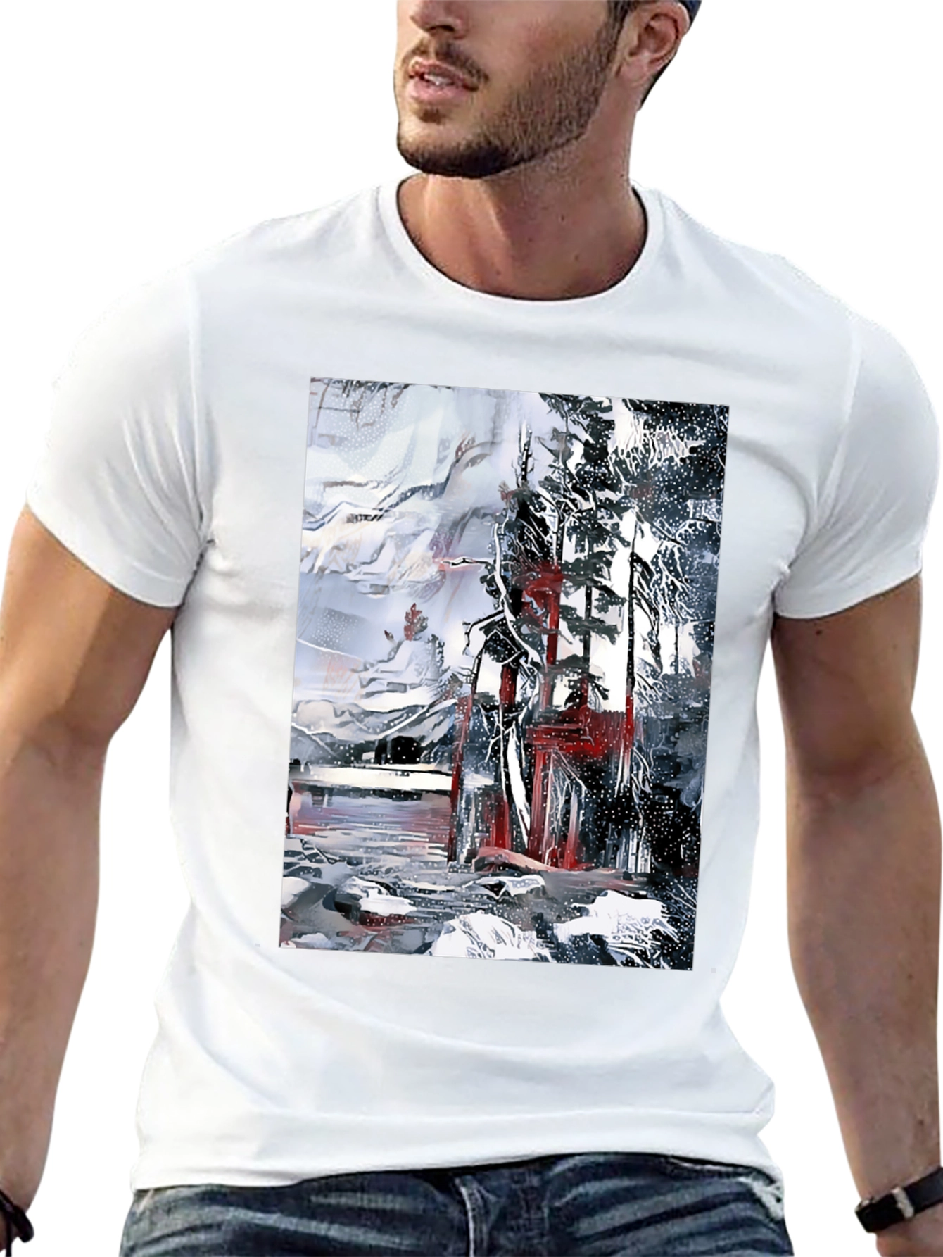 Abstract Winter Scene Black T-Shirt