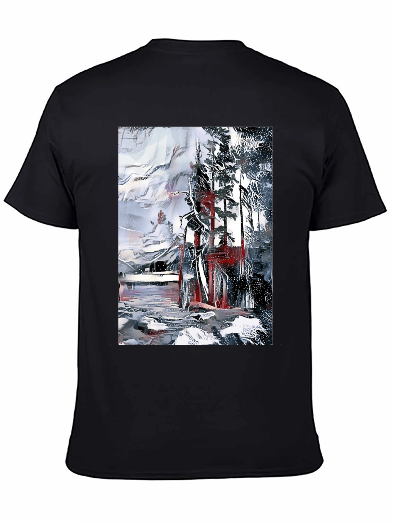Abstract Winter Scene Black T-Shirt