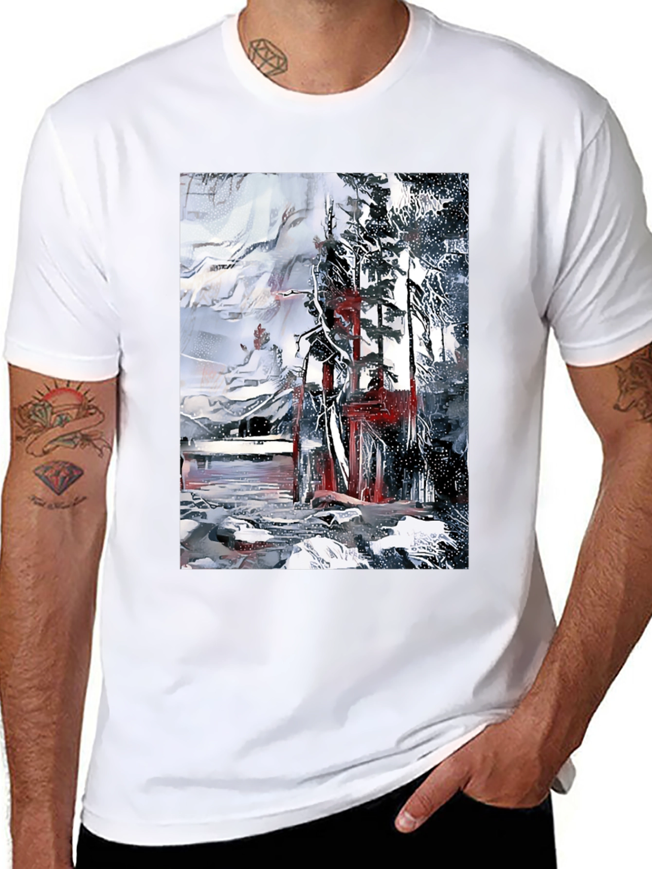 Abstract Winter Scene Black T-Shirt