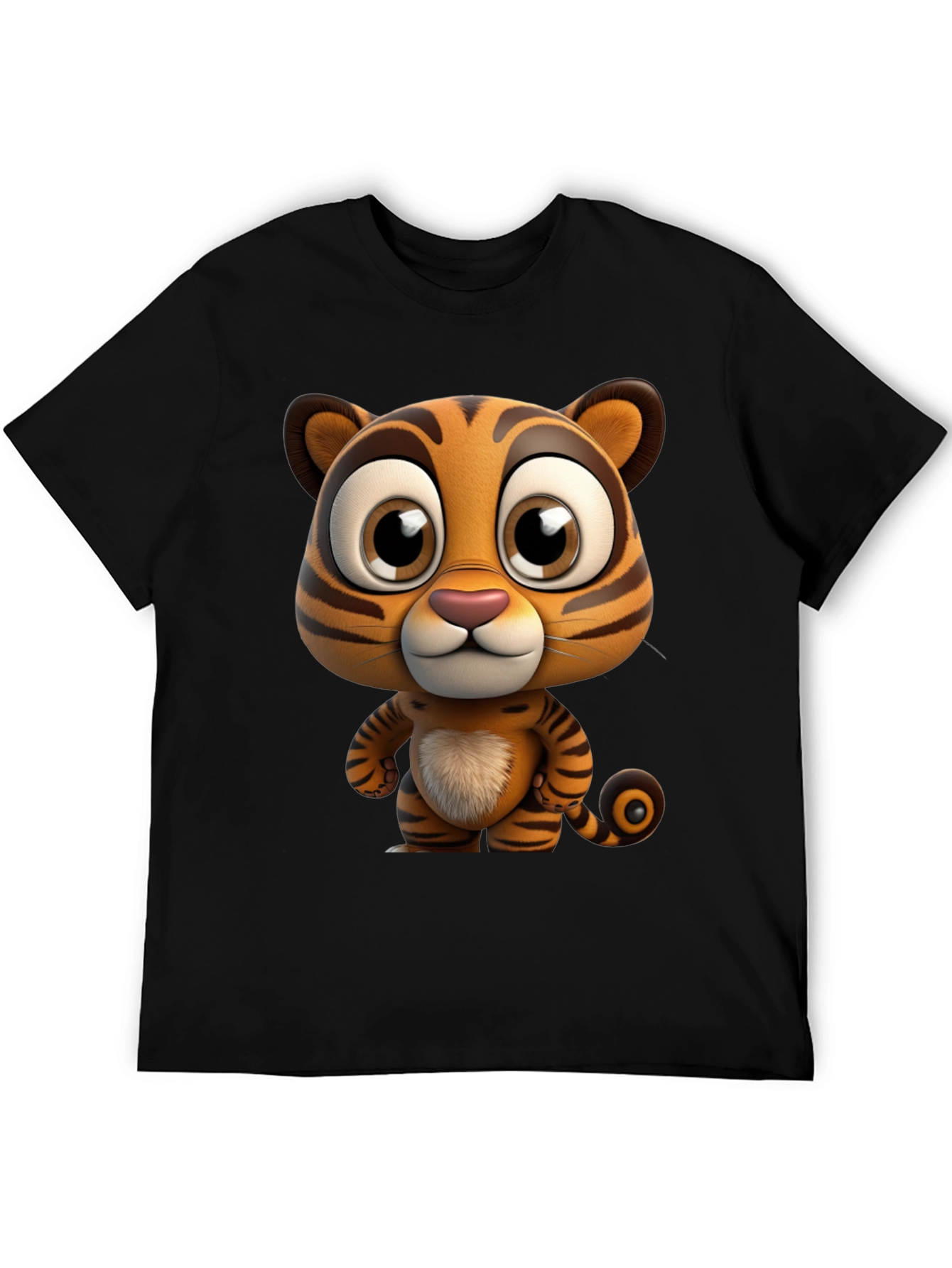 Cartoon Tiger Graphic Tee - Soft Black Cotton T-Shirt