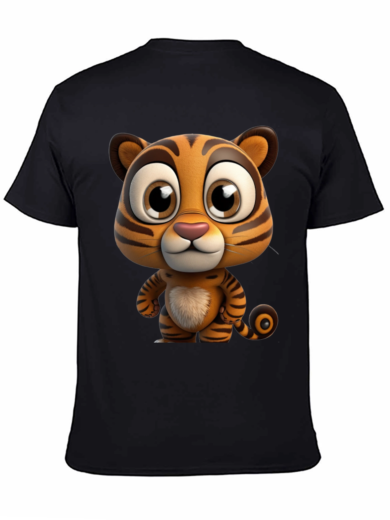 Cartoon Tiger Graphic Tee - Soft Black Cotton T-Shirt