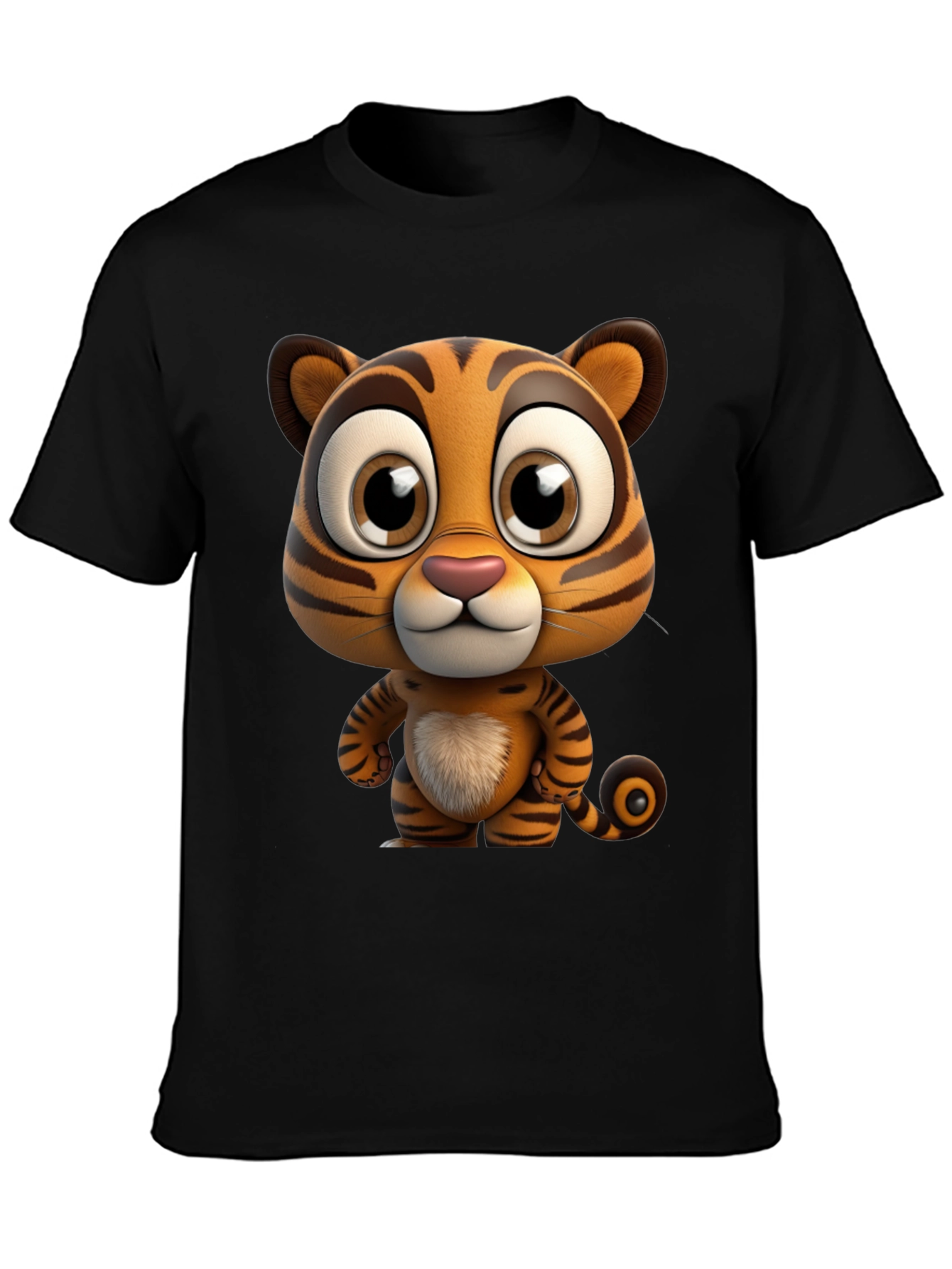 Cartoon Tiger Graphic Tee - Soft Black Cotton T-Shirt